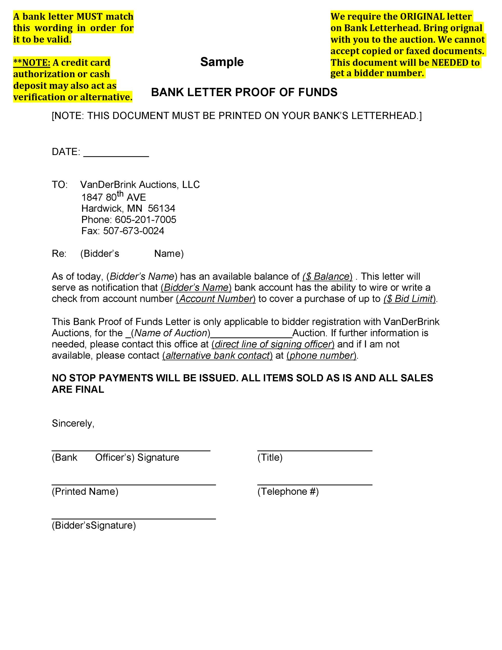 Proof Of Funds Letter Generator