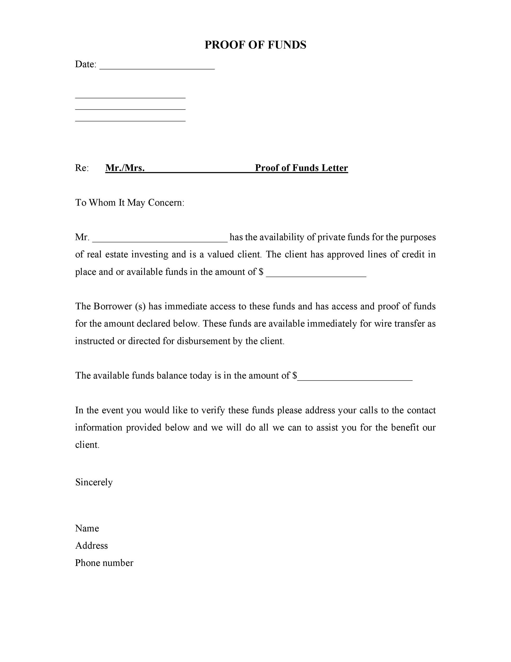 Proof Of Funds Letter Generator