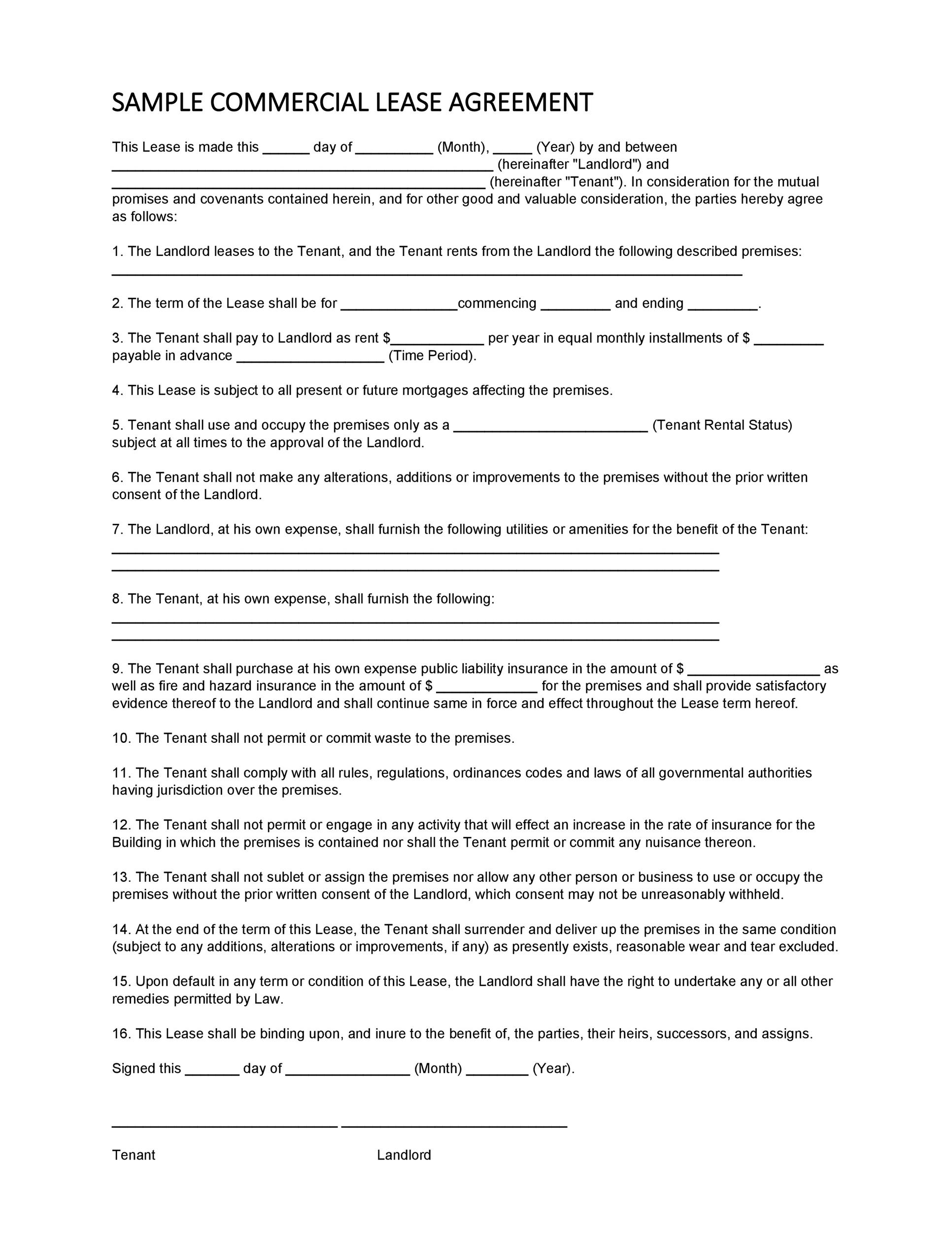 Commercial Lease Agreement Word Document