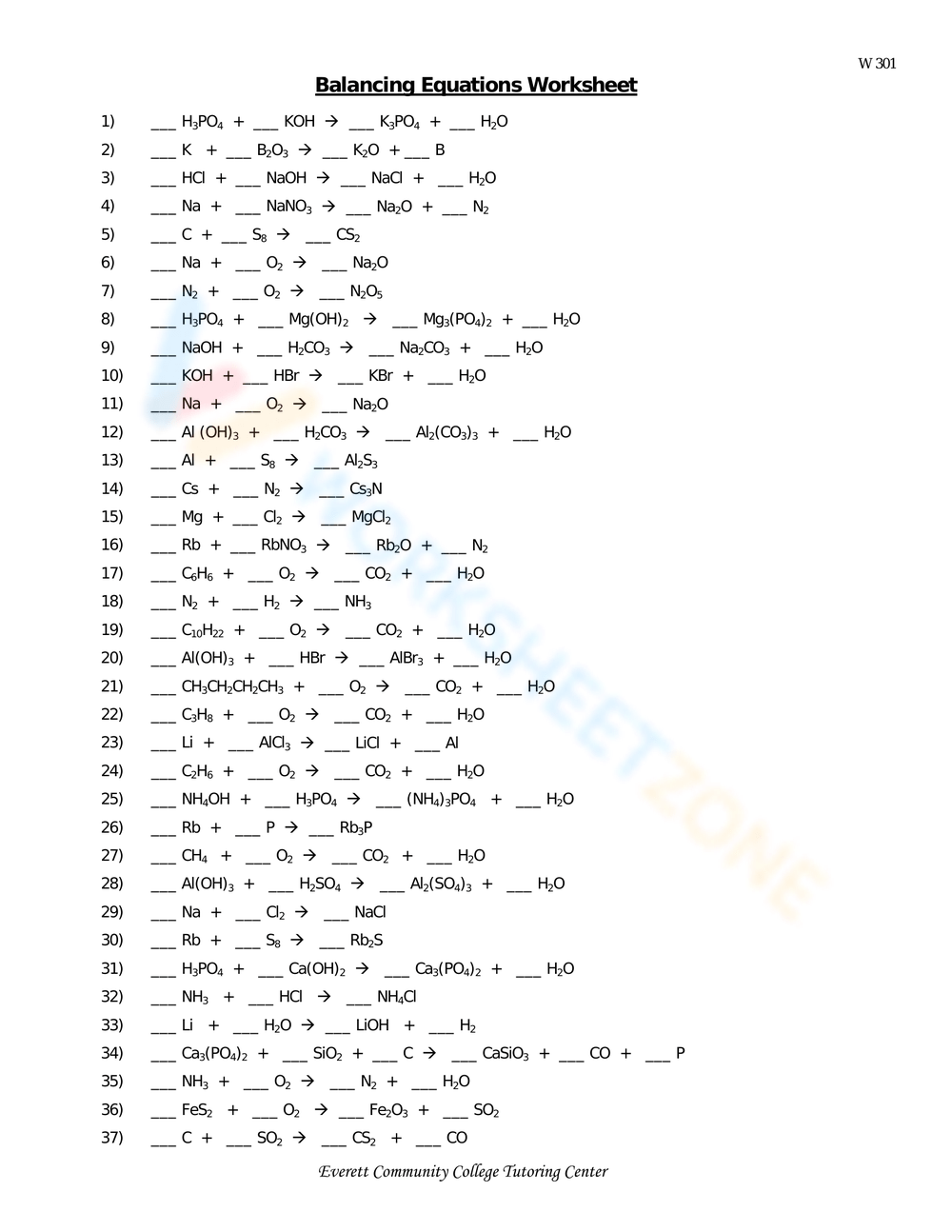 Balancing Equations Answer Key About Chemistry