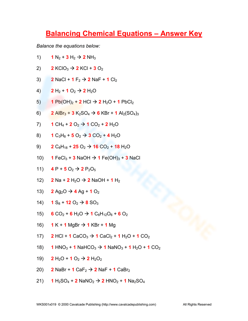 30 Free Balancing Chemical Equations Worksheet Answer Key