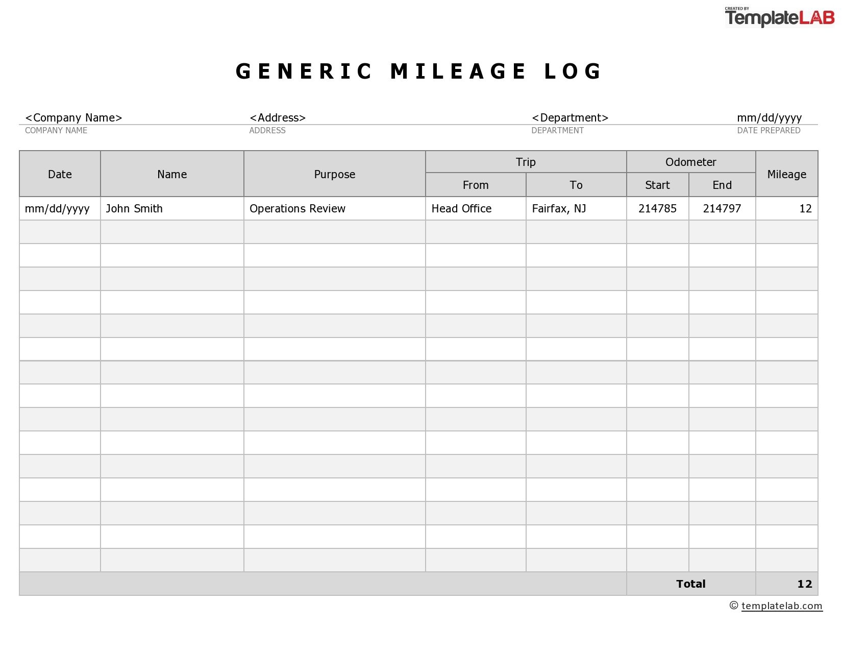 31 Printable Mileage Log Templates Free TemplateLab Book Template Mileage Mileage Tracker Printable
