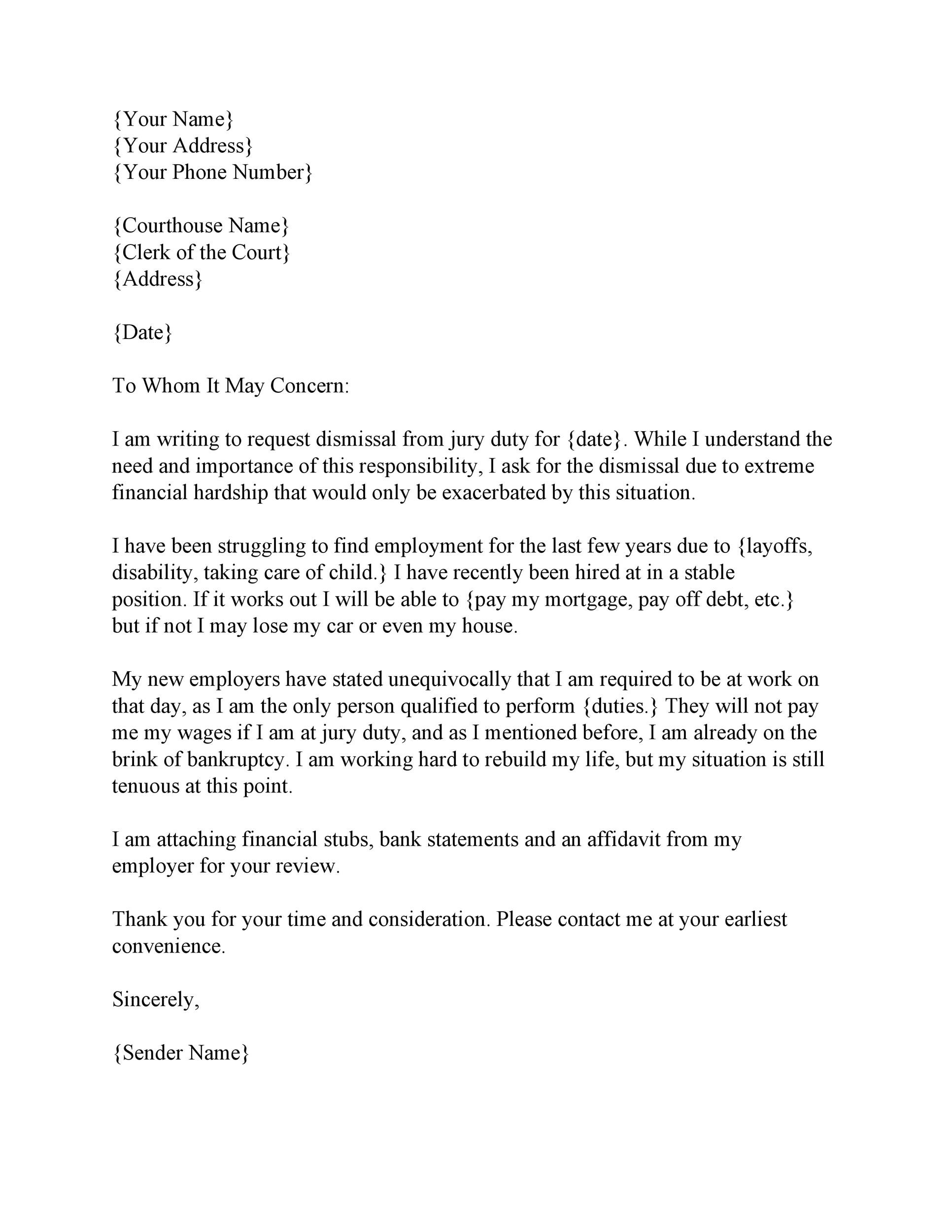 33 Best Jury Duty Excuse Letters Tips TemplateLab