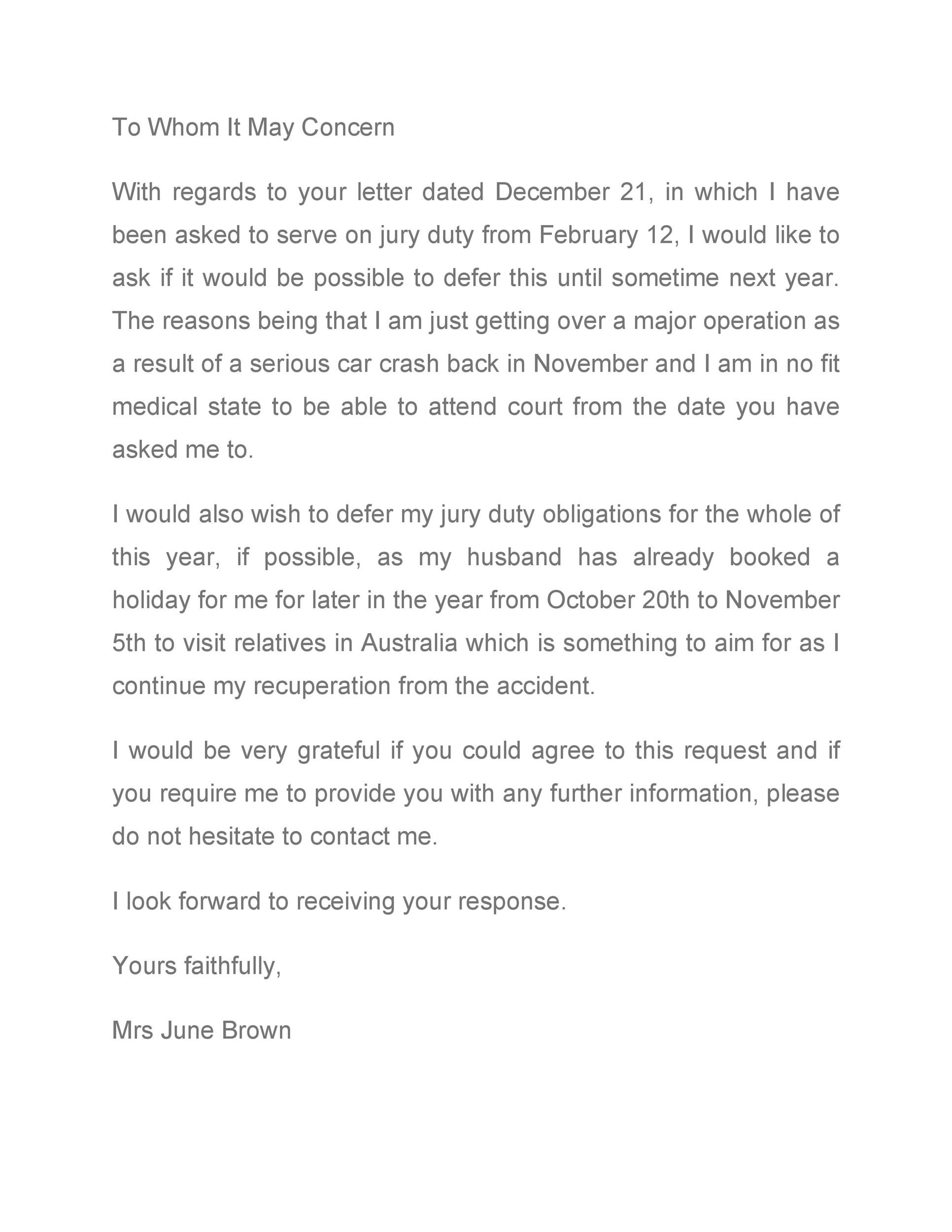 Letter To Get Out Of Jury Duty From Employer