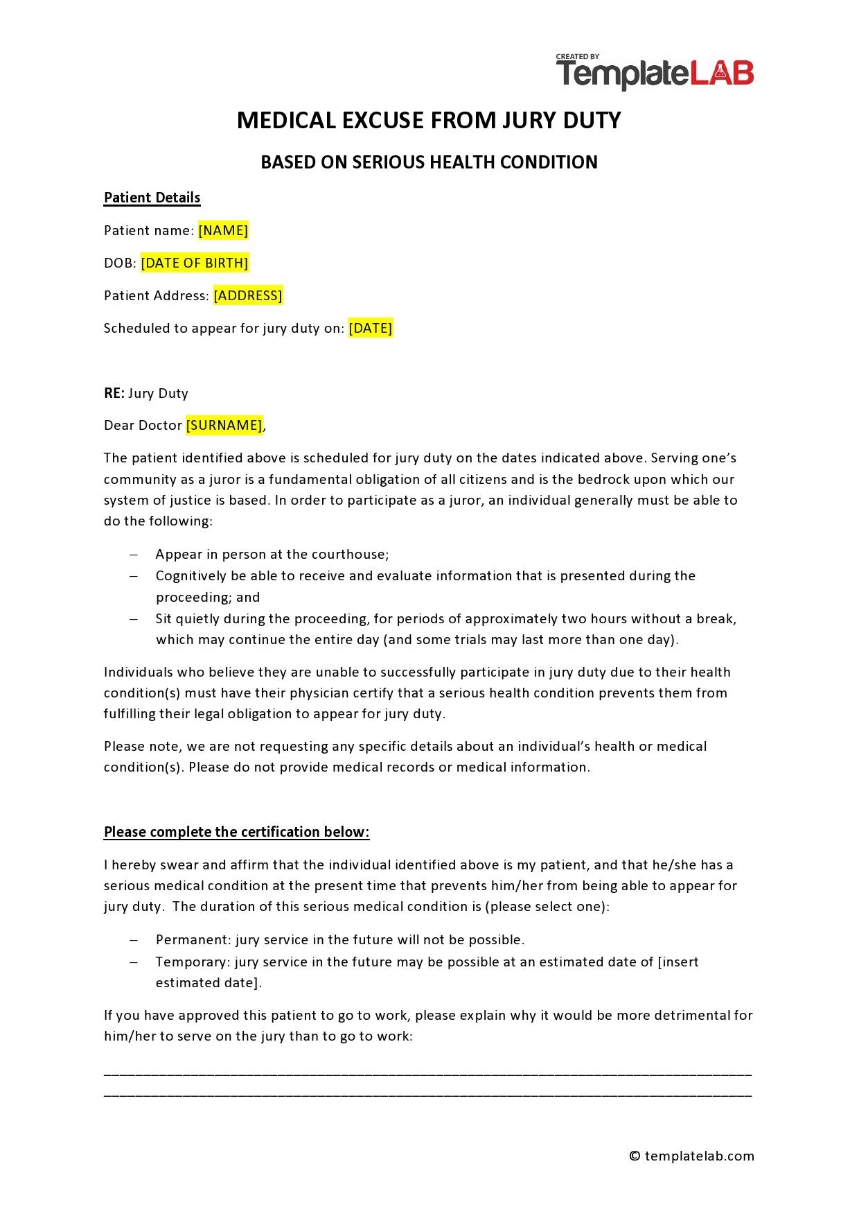 Court Excuse Letter For Work