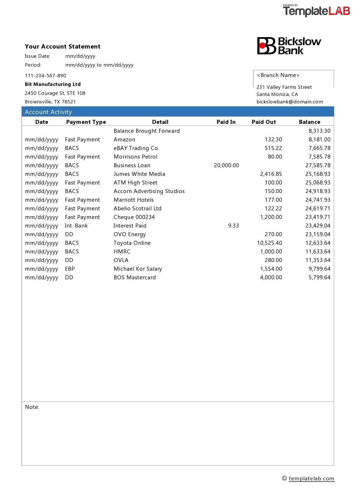Make Your Own Bank Statement