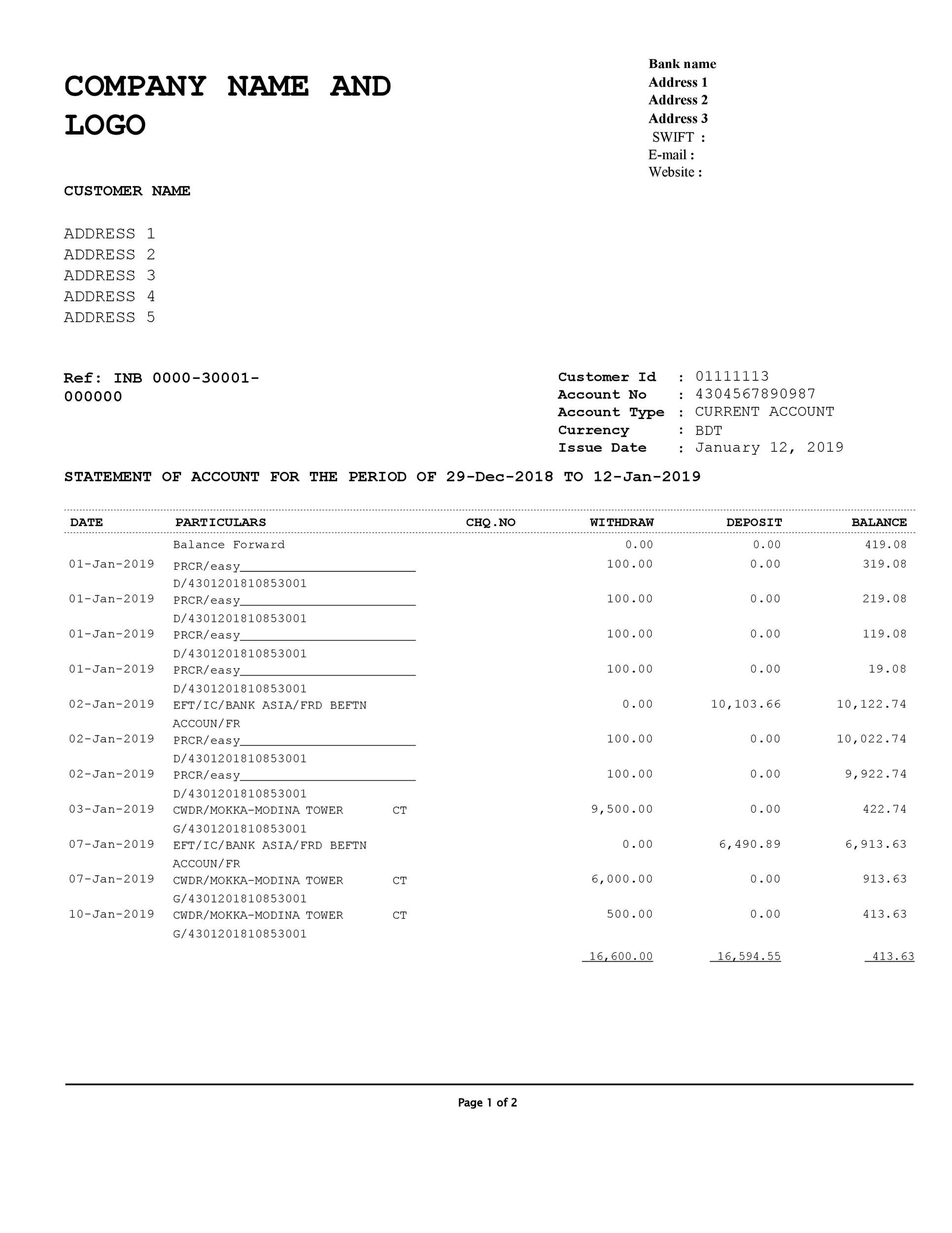 35 Editable Bank Statement Templates FREE TemplateLab