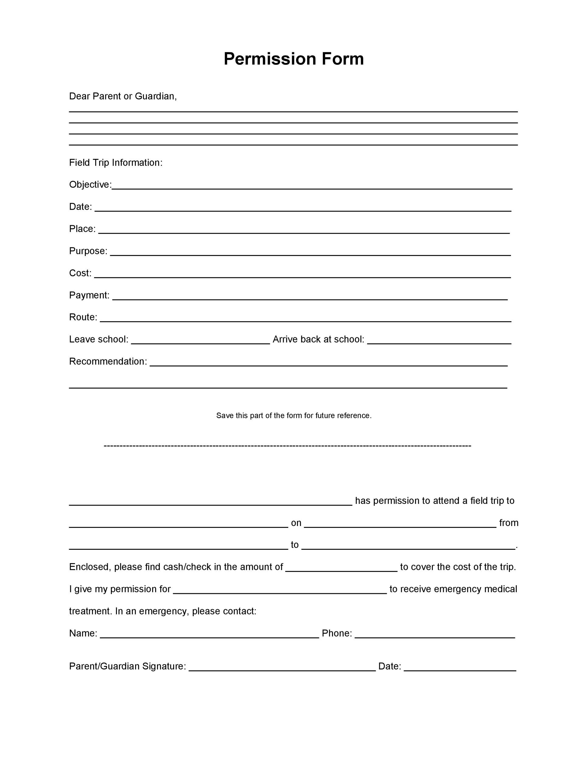 Parent Consent Form For Field Trip