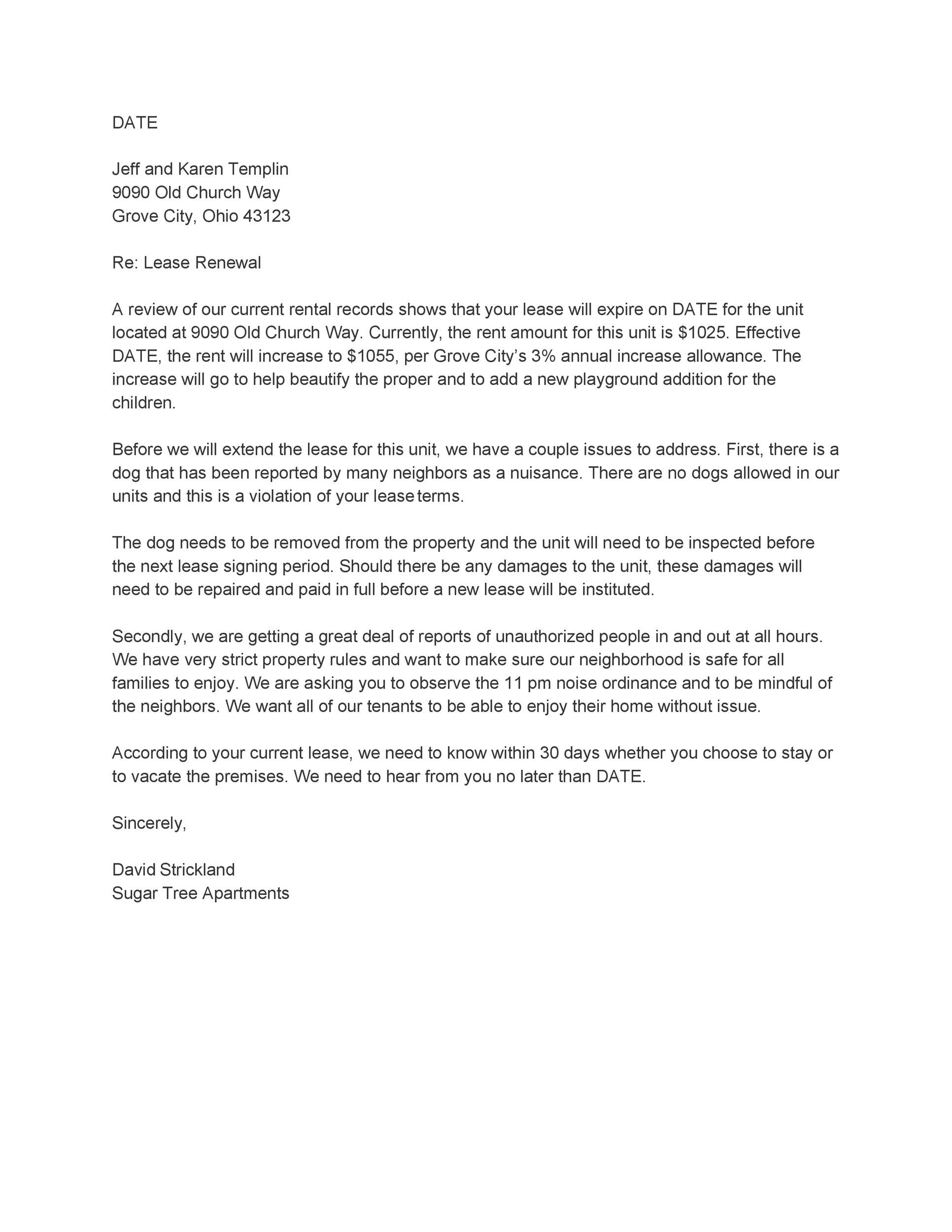36 Best Lease Renewal Letters Forms Word PDF TemplateLab Lettering Being A Landlord Letter Templates