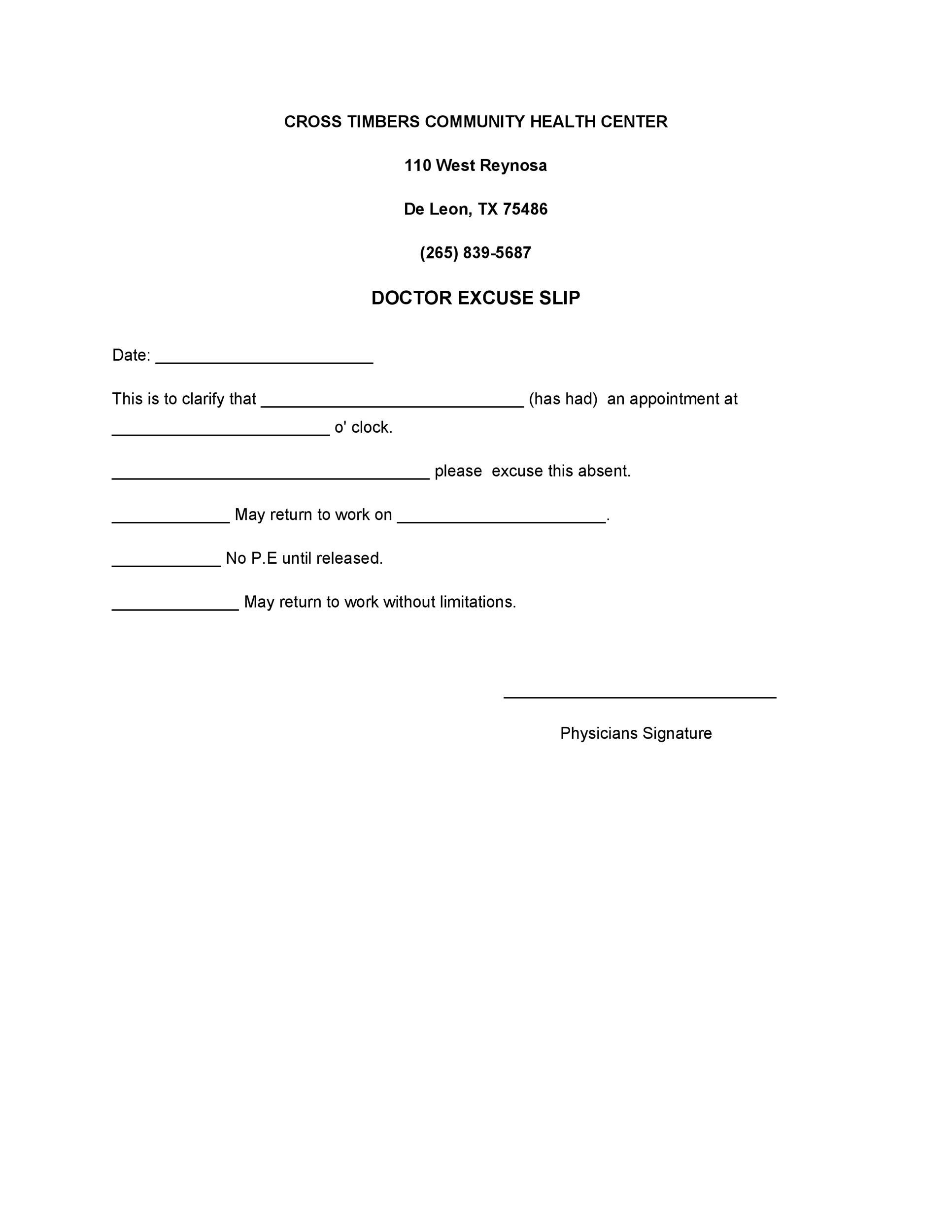 Medical Excuse Note For Work