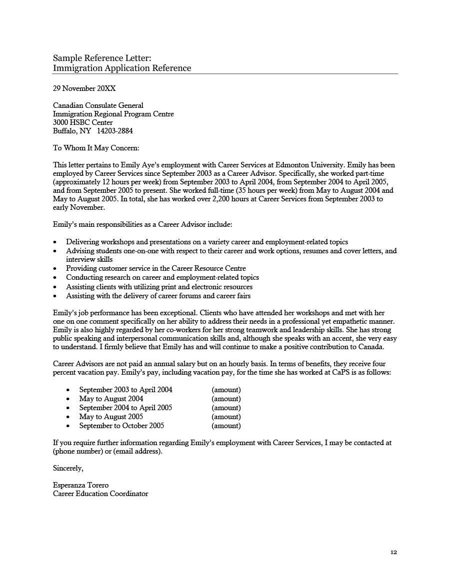 Reference Letter For Immigration From Employer