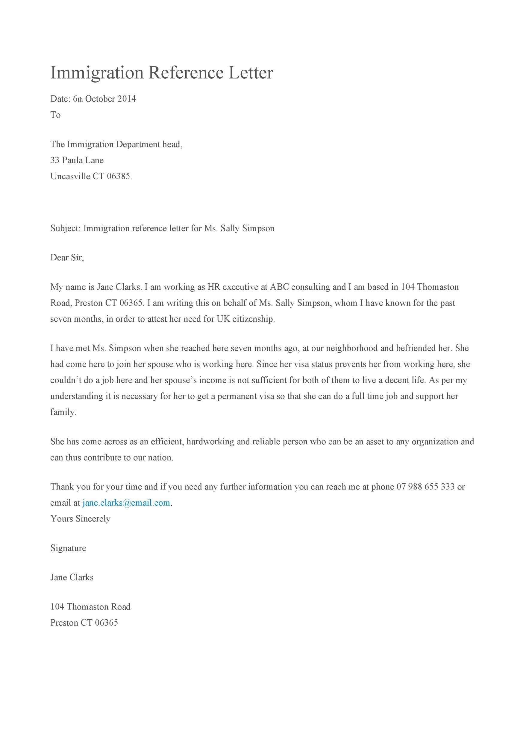 Reference Letter For Immigration Family Member