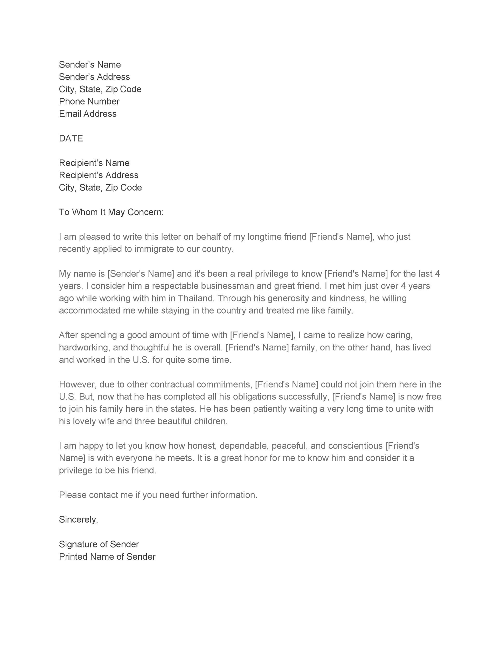 36 Free Immigration Letters Character Reference Letters For Immigration 