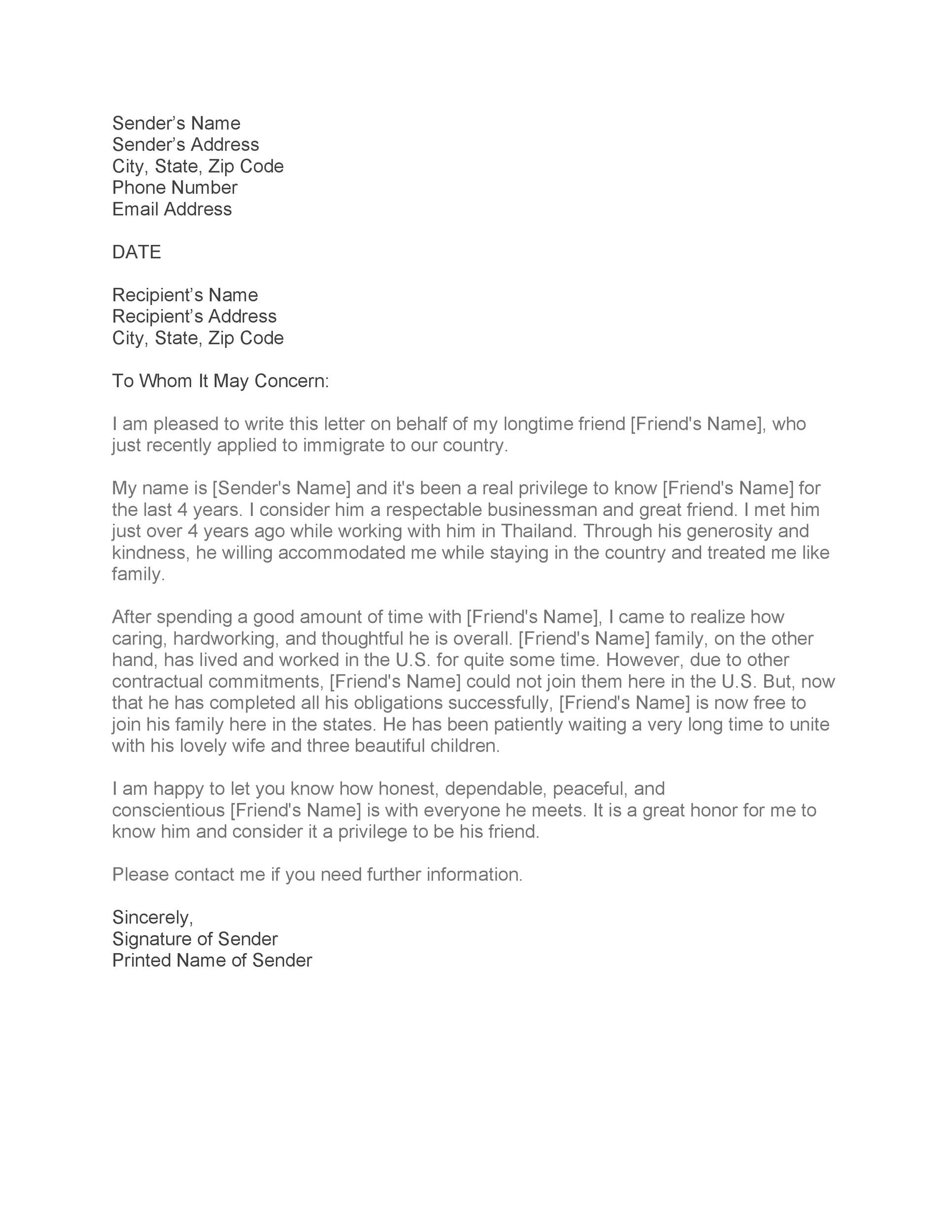 36 Free Immigration Letters Character Reference Letters For Immigration 