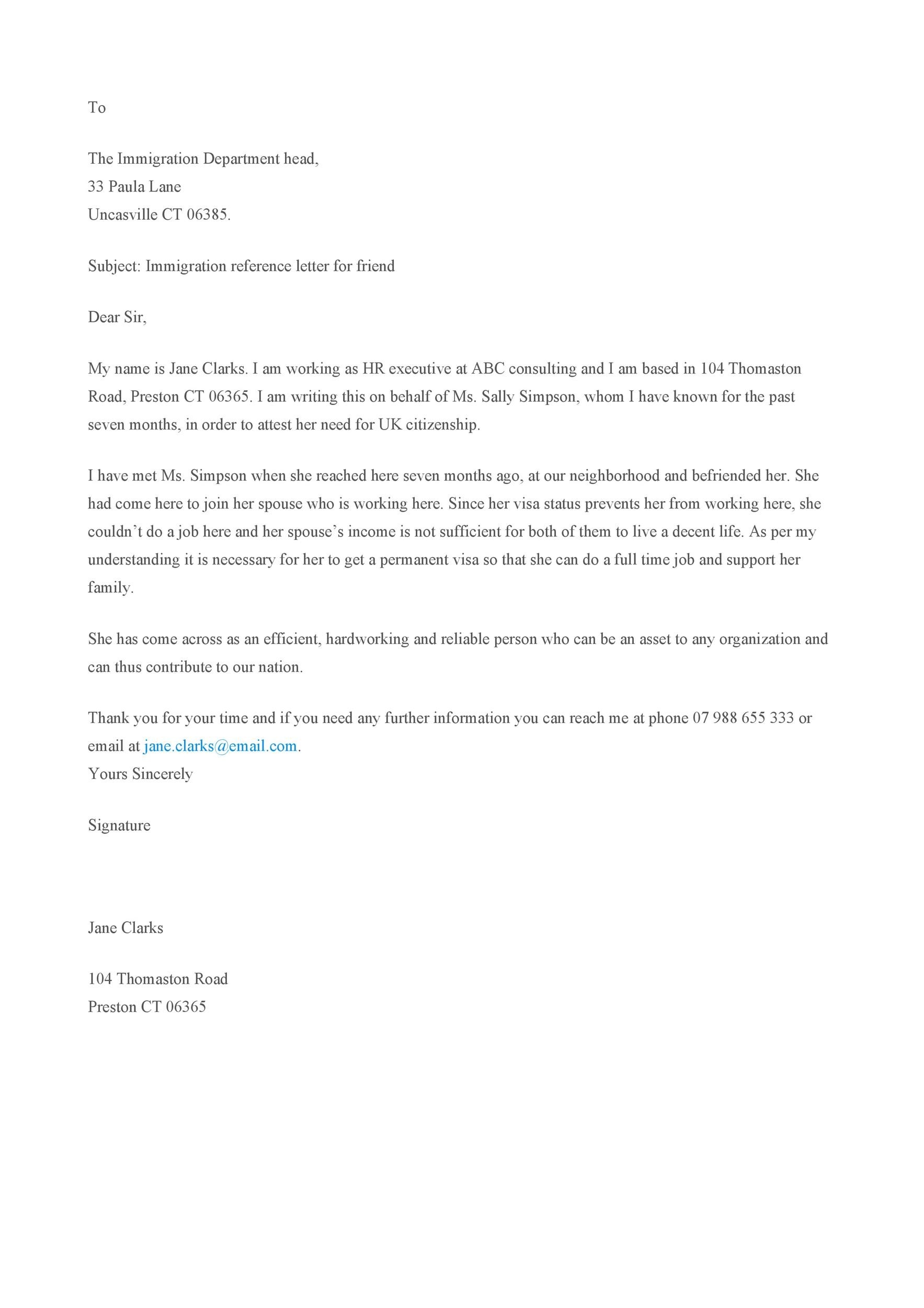 36 Free Immigration Letters Character Reference Letters For Immigration 