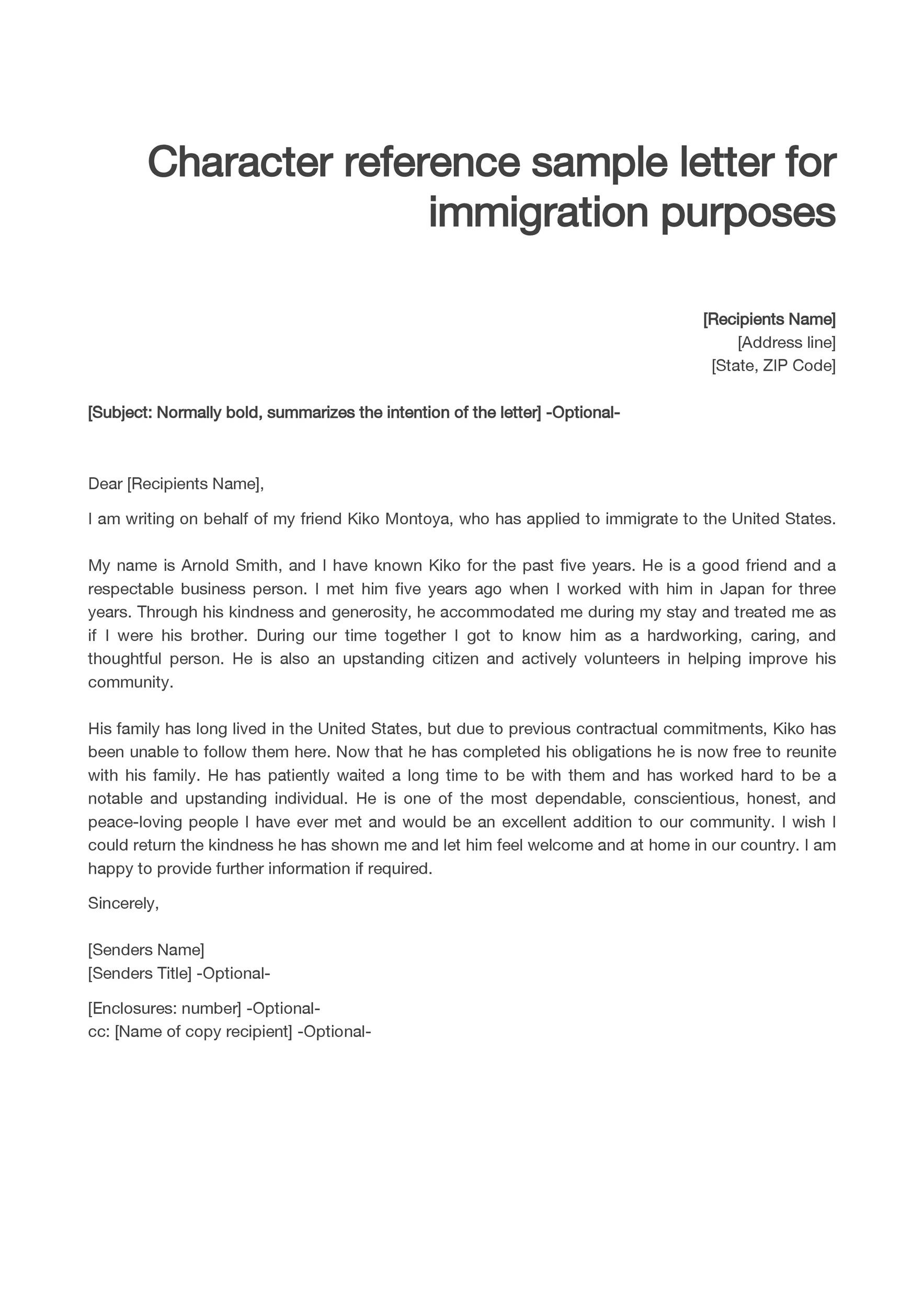 Letters For Immigration Personal Reference