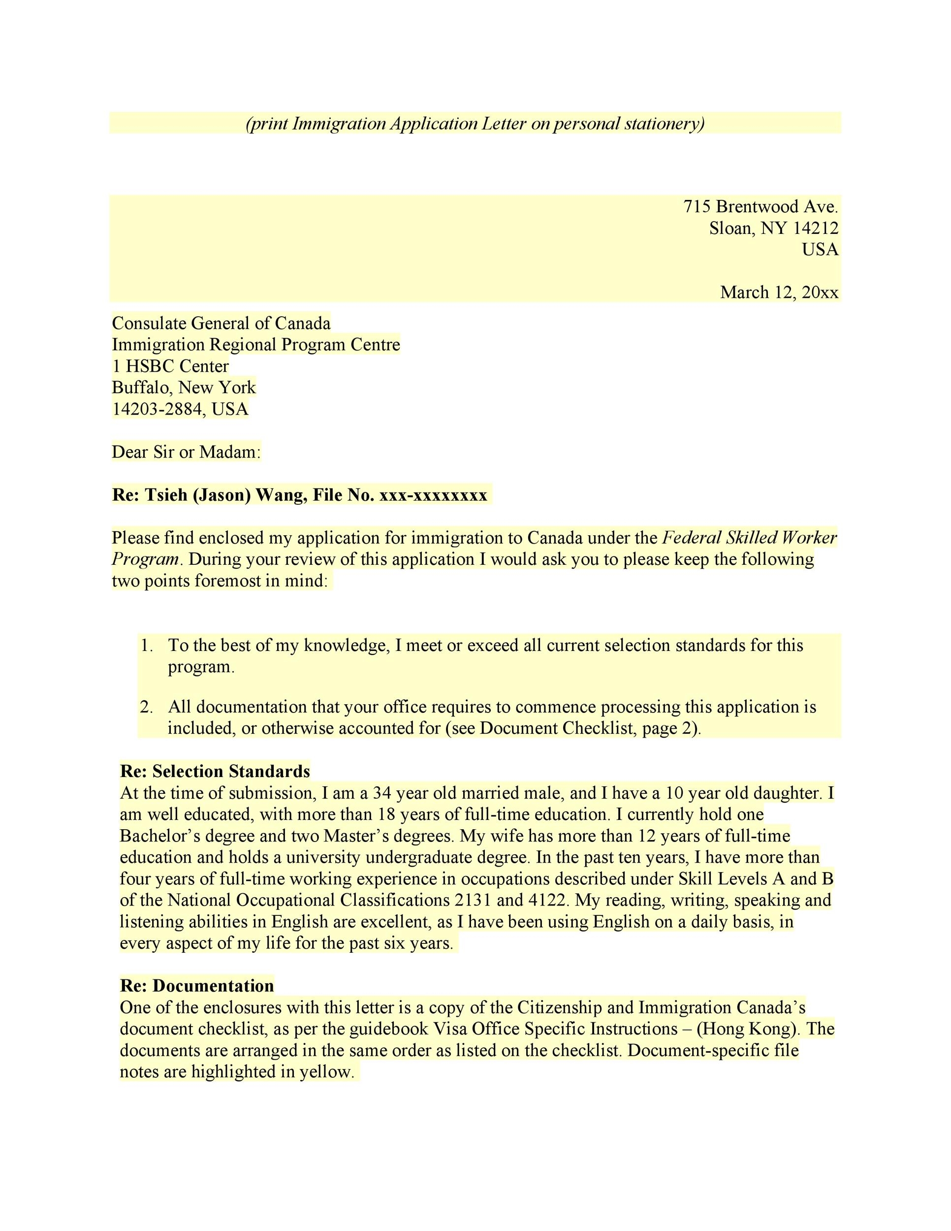 Sample Letter To Immigration Officer For Permanent Residency
