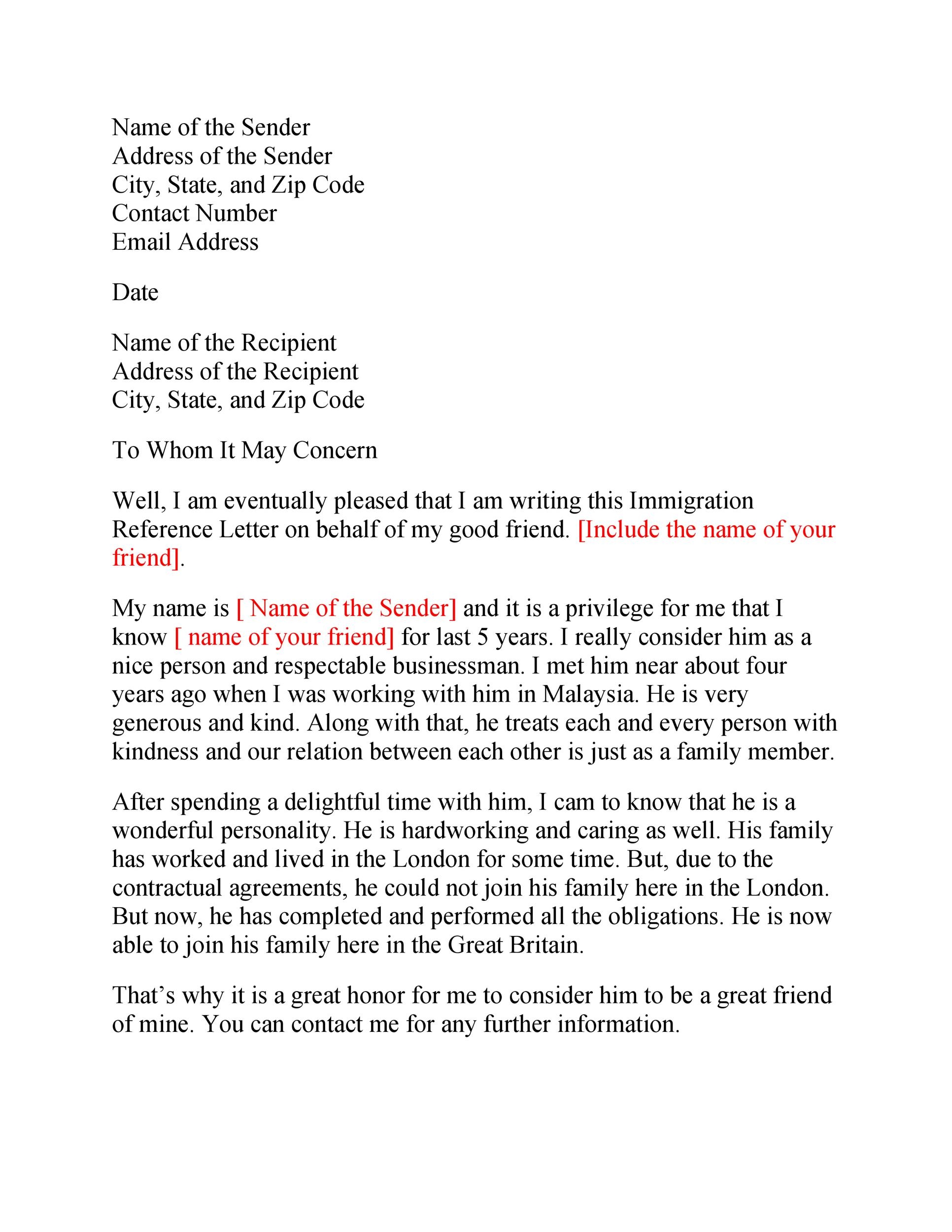 Letter Of Recommendation For Immigration