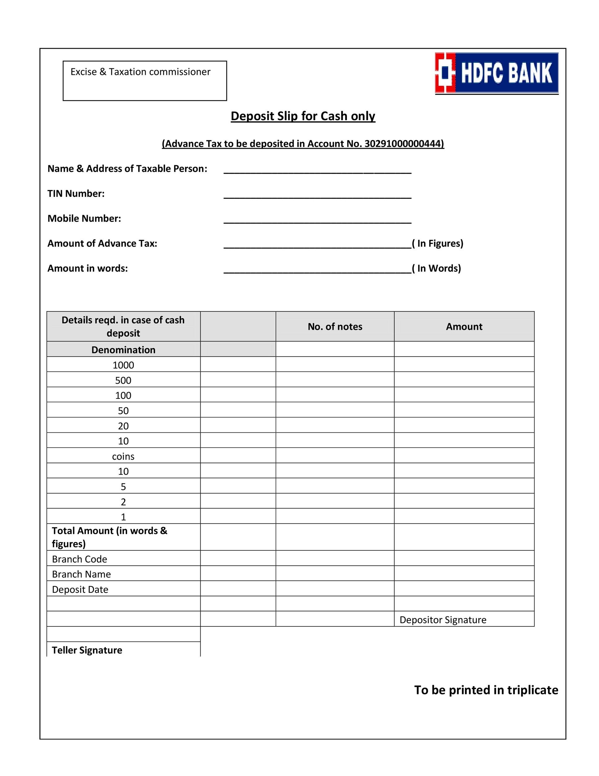 Free Excel Bank Deposit Slip Template