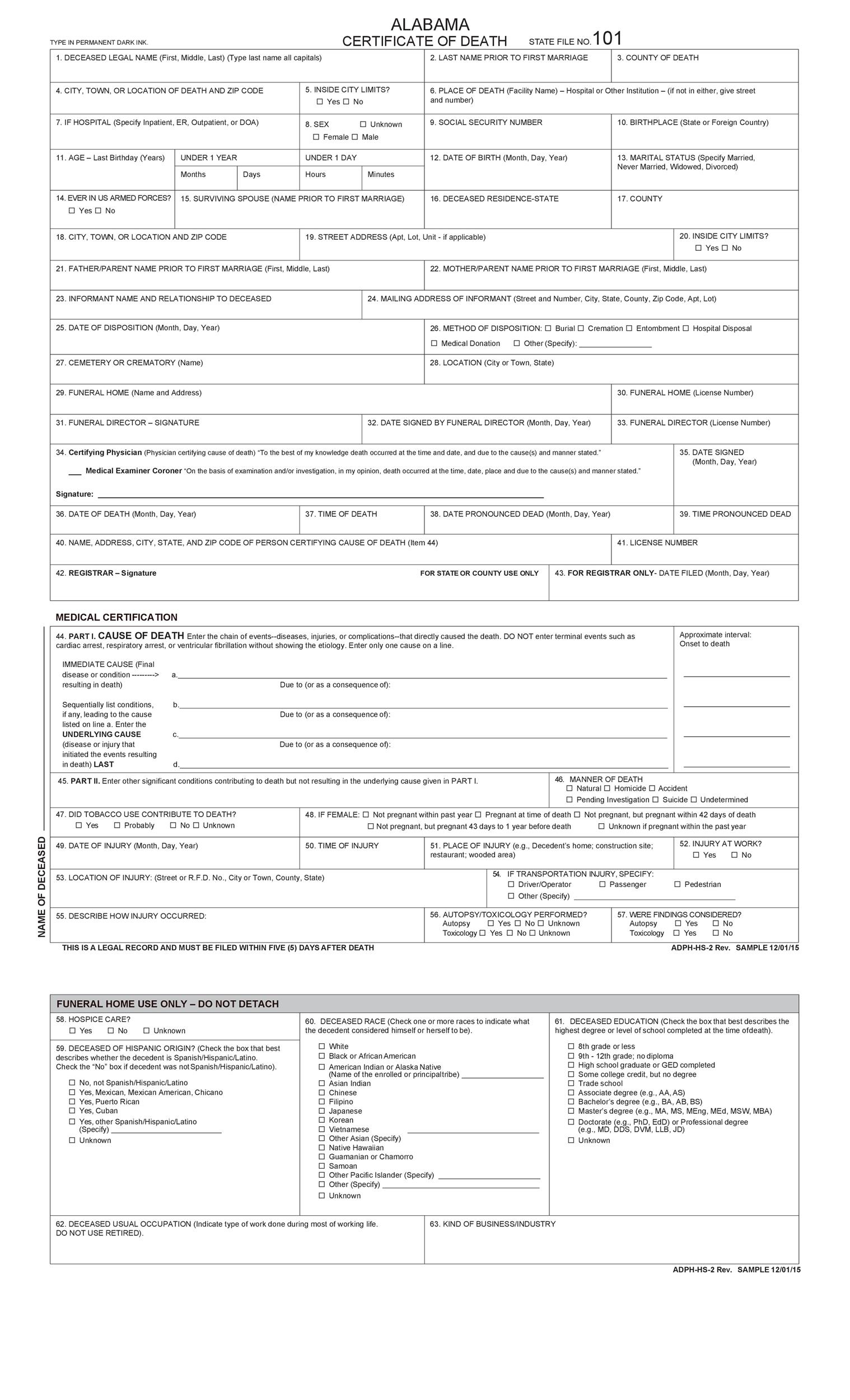 Free Death Certificate Translation Template