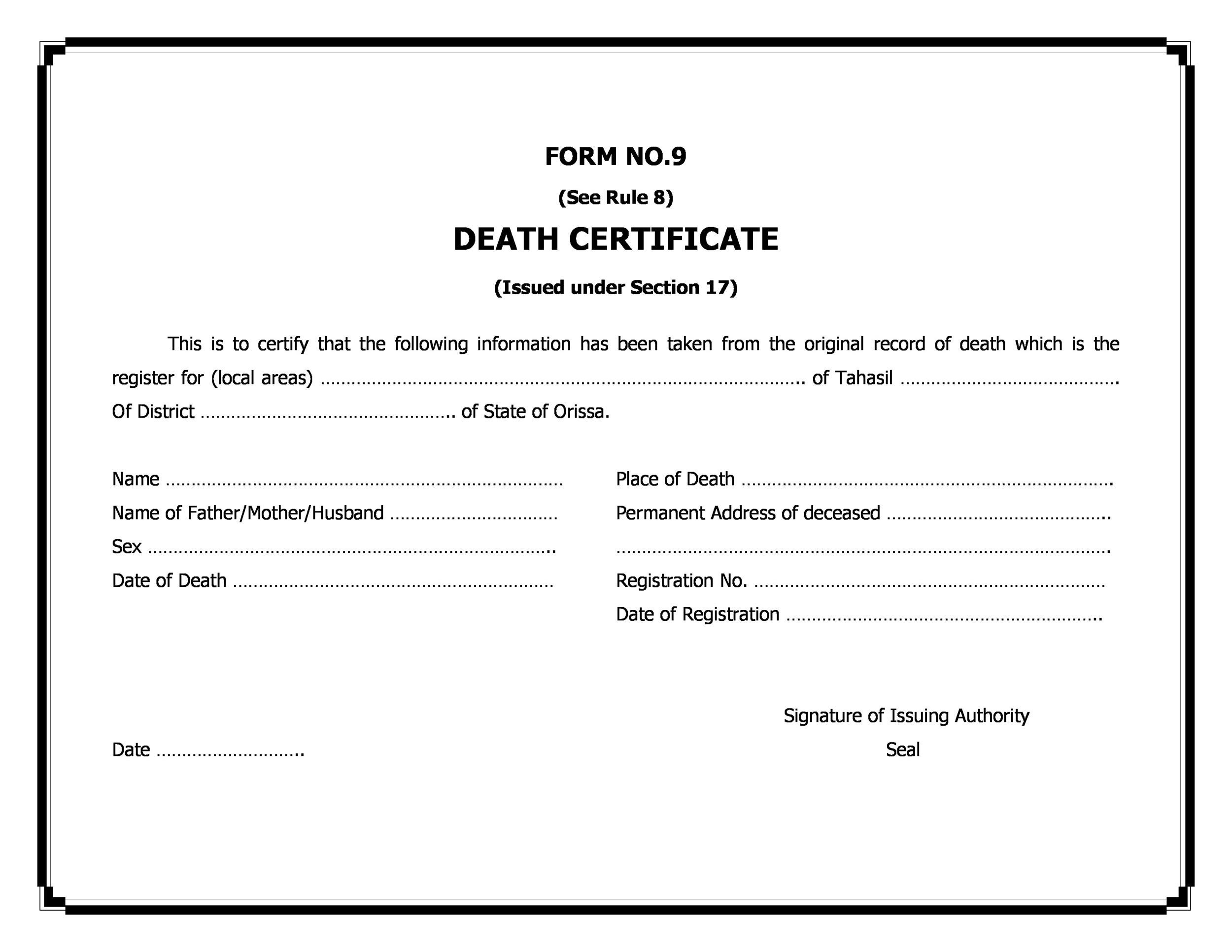 37 Blank Death Certificate Templates 100 FREE TemplateLab