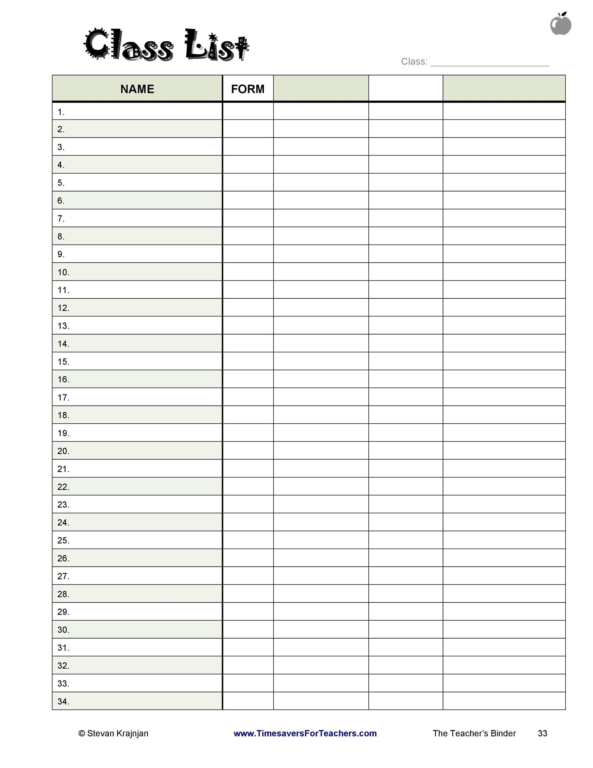 37 Class Roster Templates Student Roster Templates For Teachers 