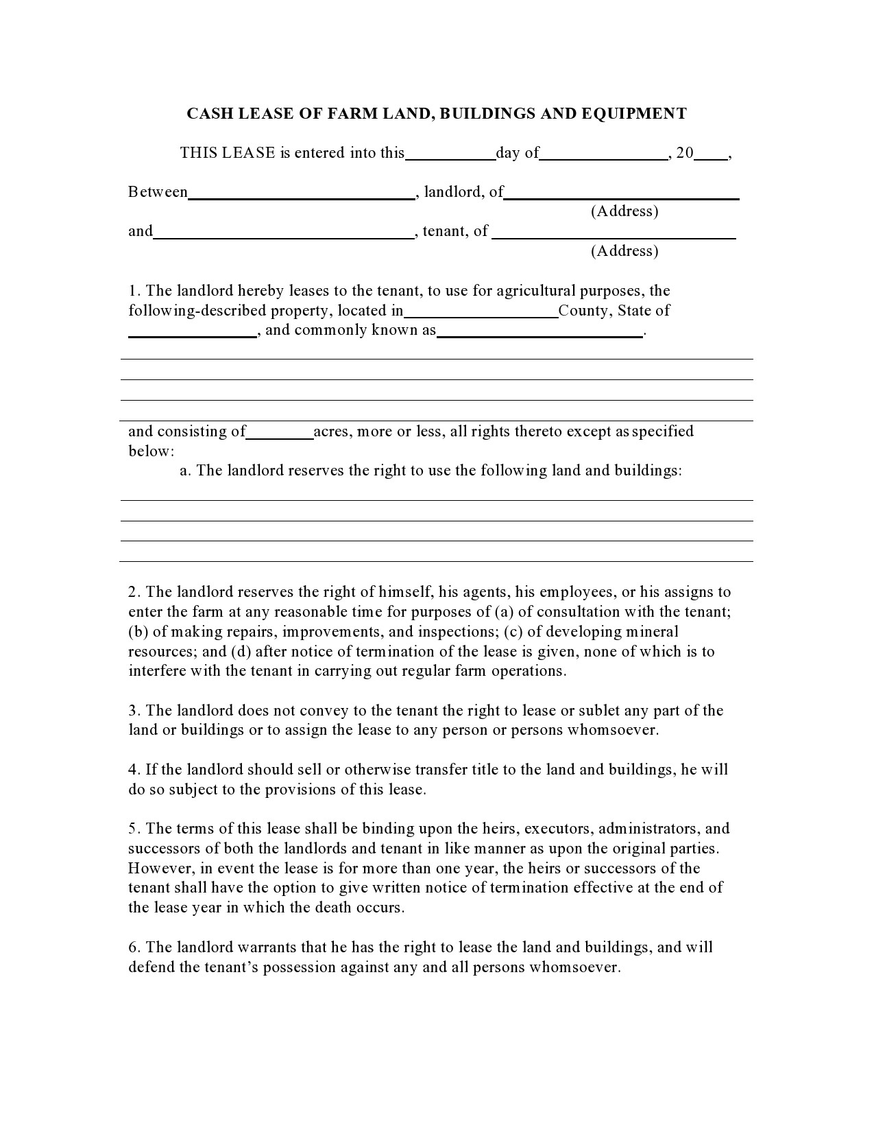 Land Lease Agreement Template Word
