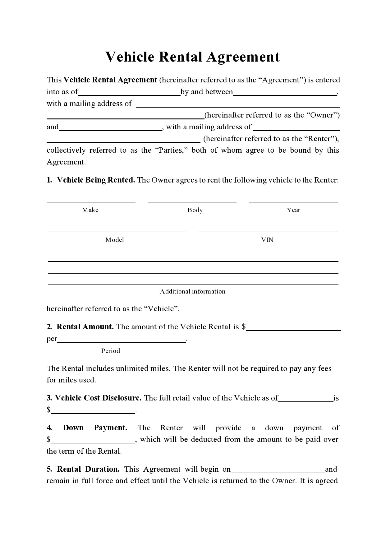 Car Rental Lease Agreement Pdf