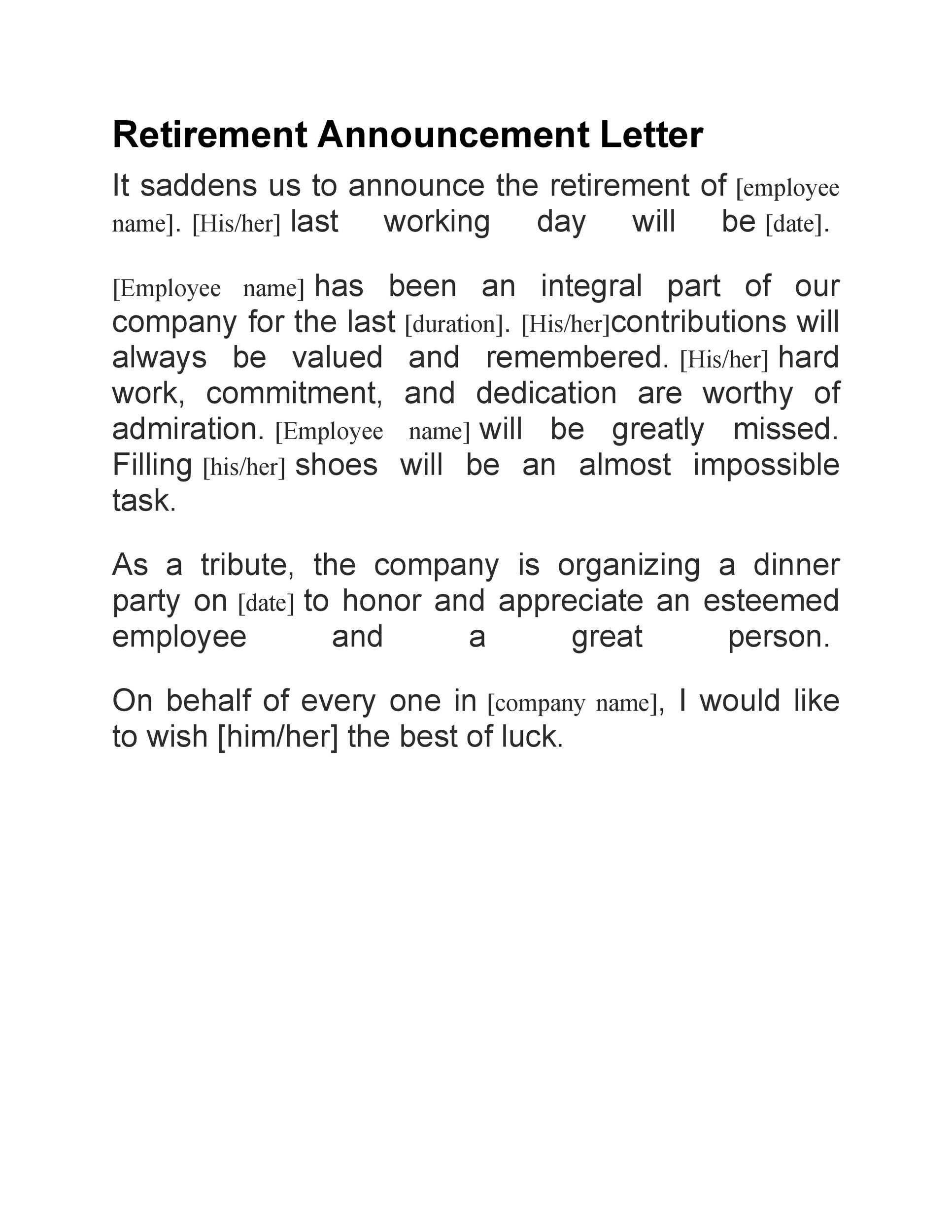 38 Professional Retirement Announcement Letters Emails TemplateLab
