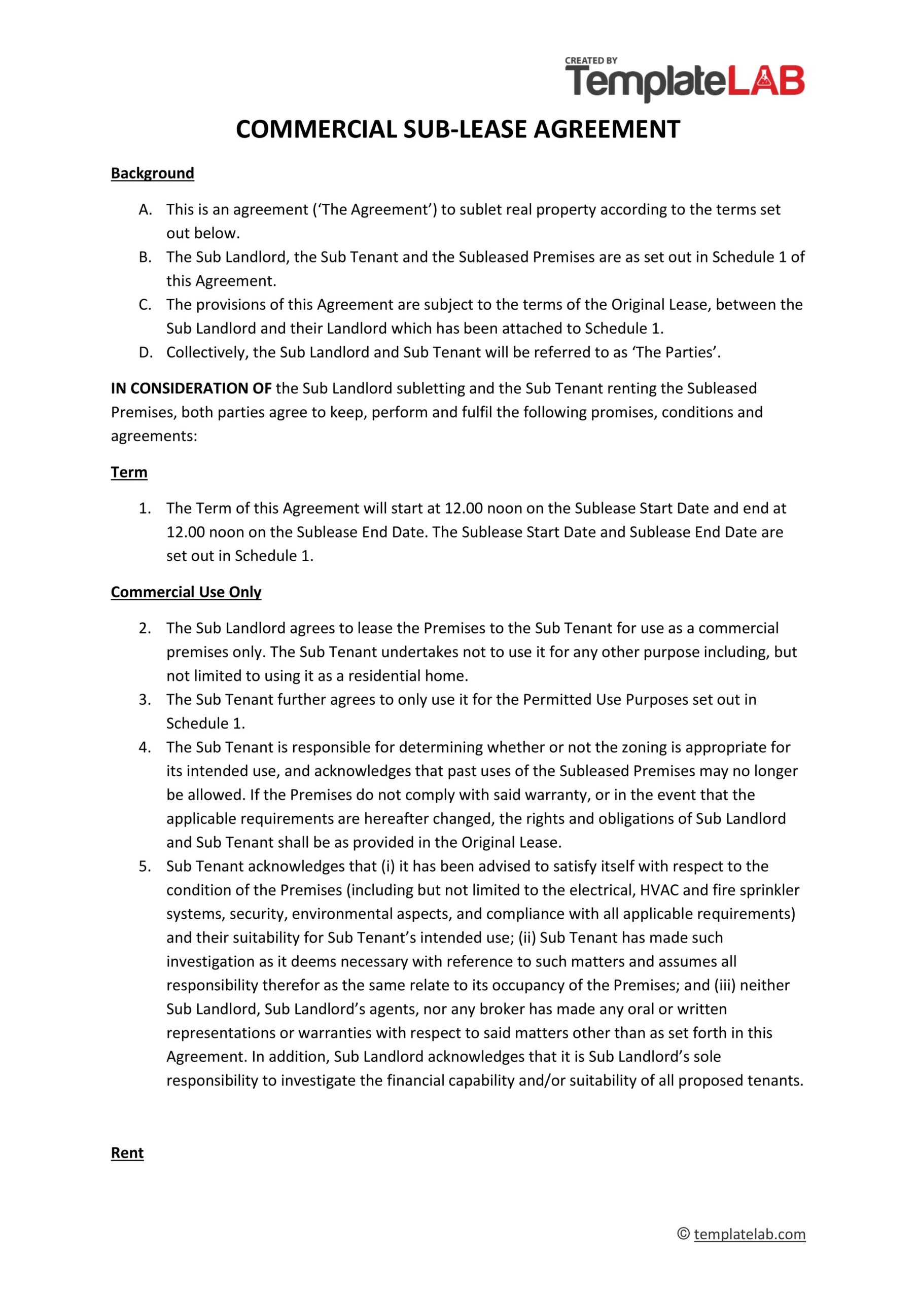 39 Free Commercial Sublease Agreement Templates Word PDF 