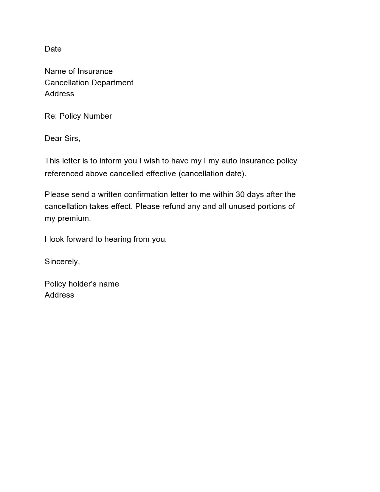 39 Insurance Cancellation Letters Home Health Auto 