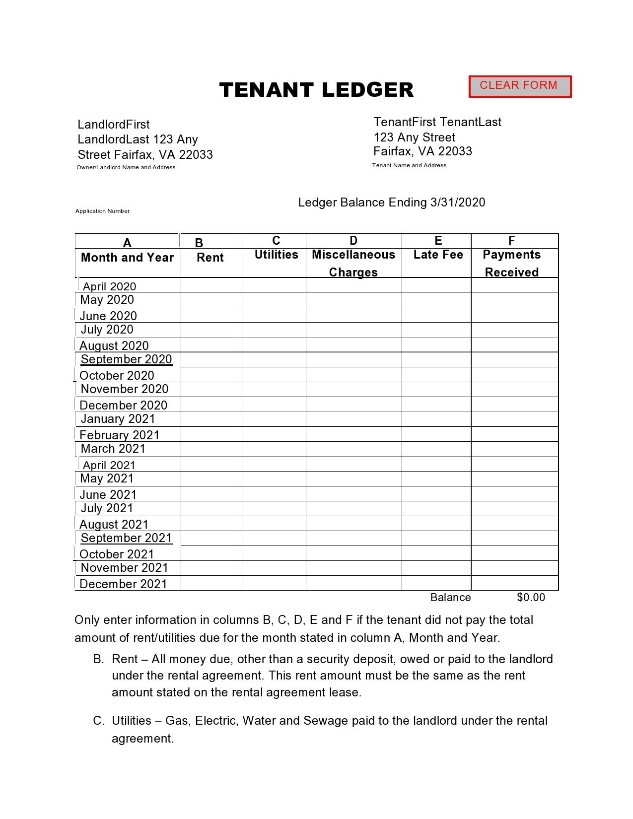 Rent Ledger Template Excel Free