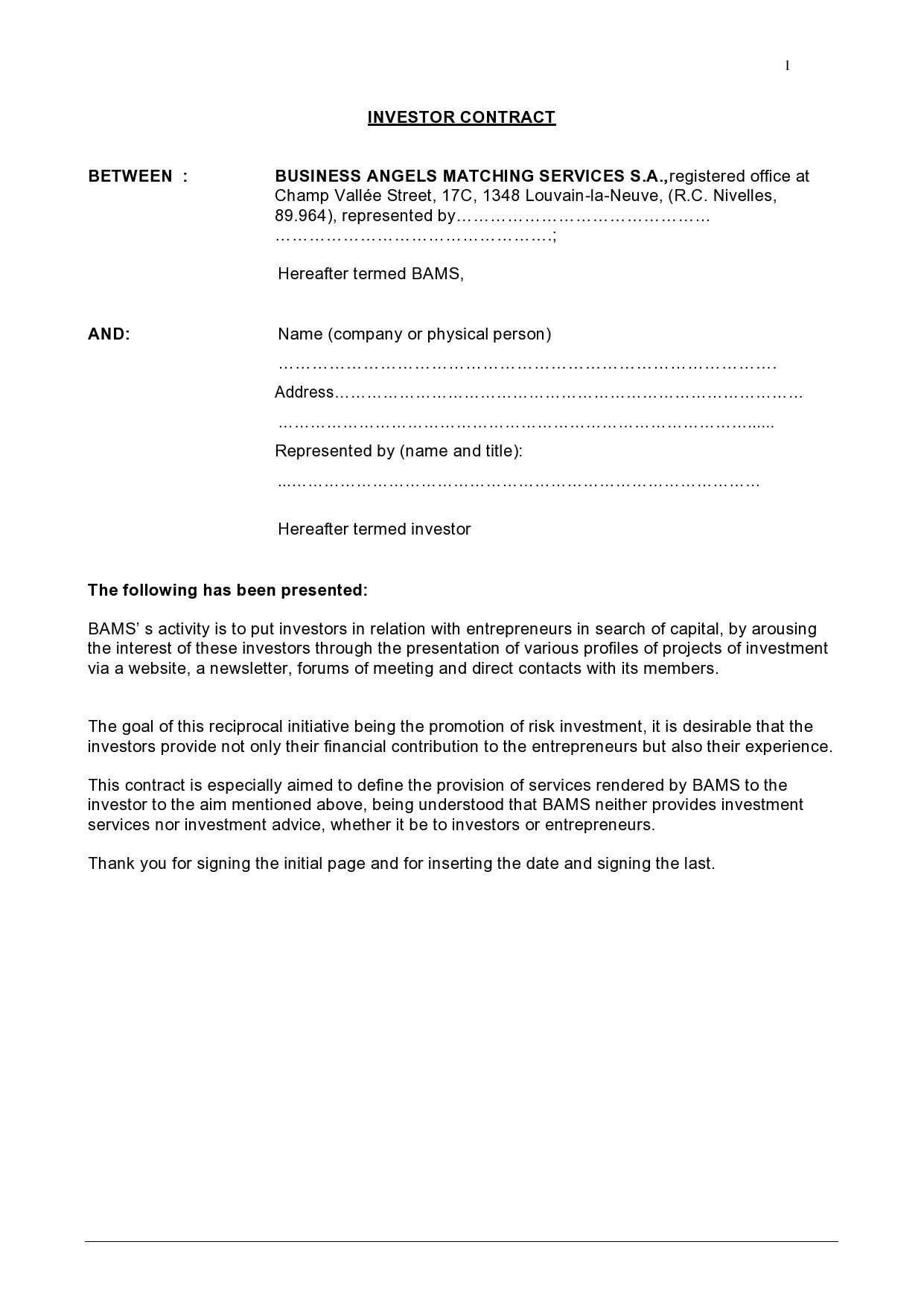 Simple Investment Agreement Doc Free