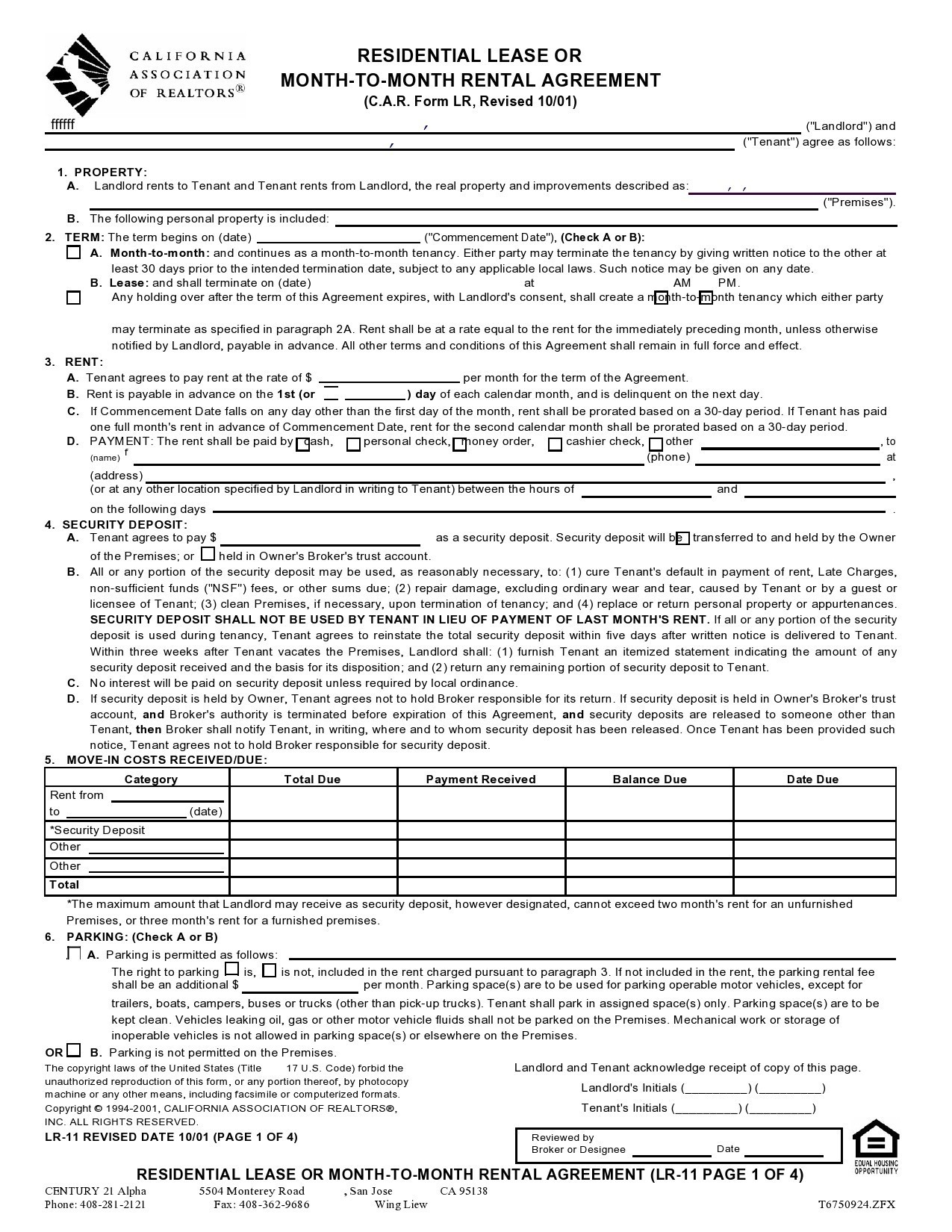 Free Month To Month Lease Form
