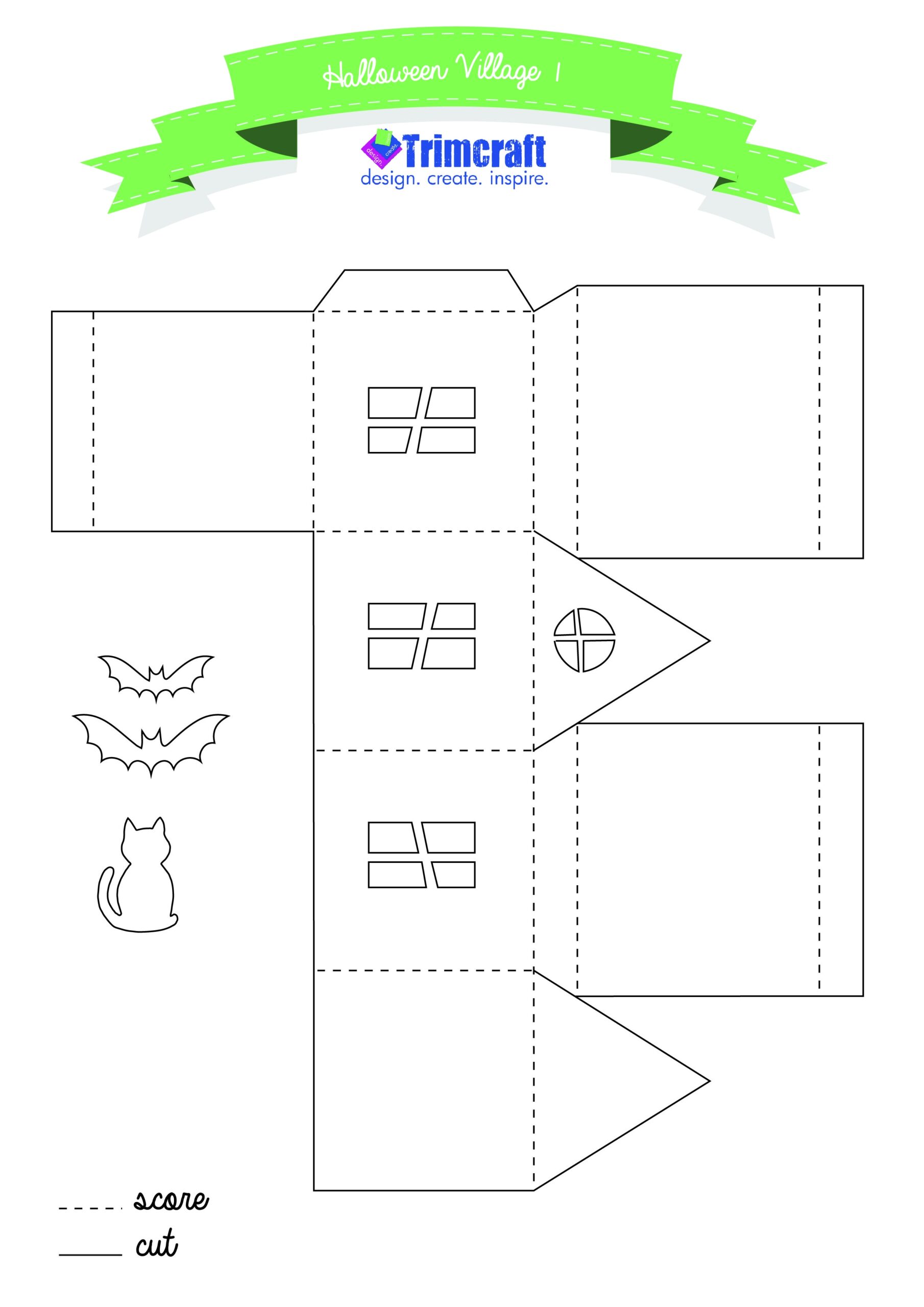 3D Haunted Halloween Houses Tutorial And Free Printable Template Http www trimcraft Free Printable Halloween Cards Halloween Printables Paper House Template