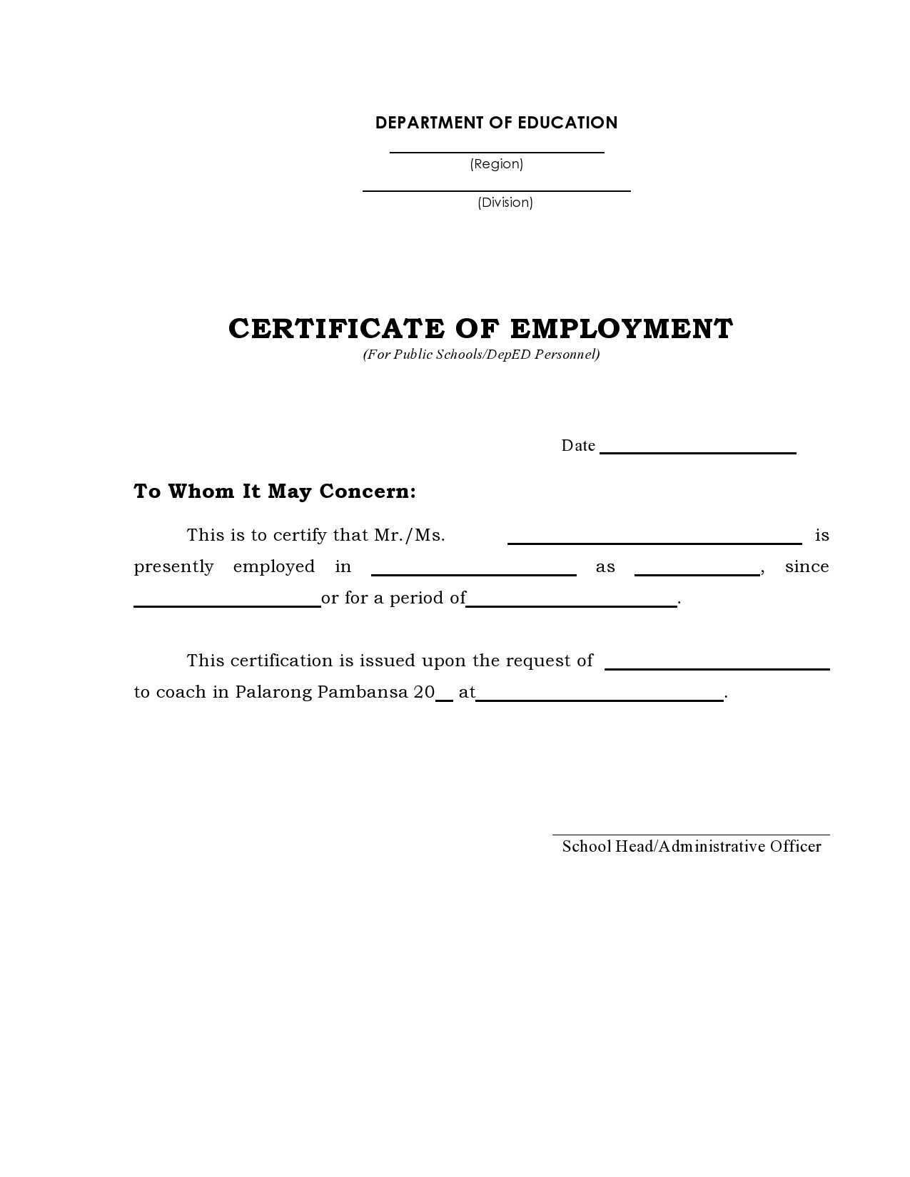 Sample Certificate Of Employment With Salary