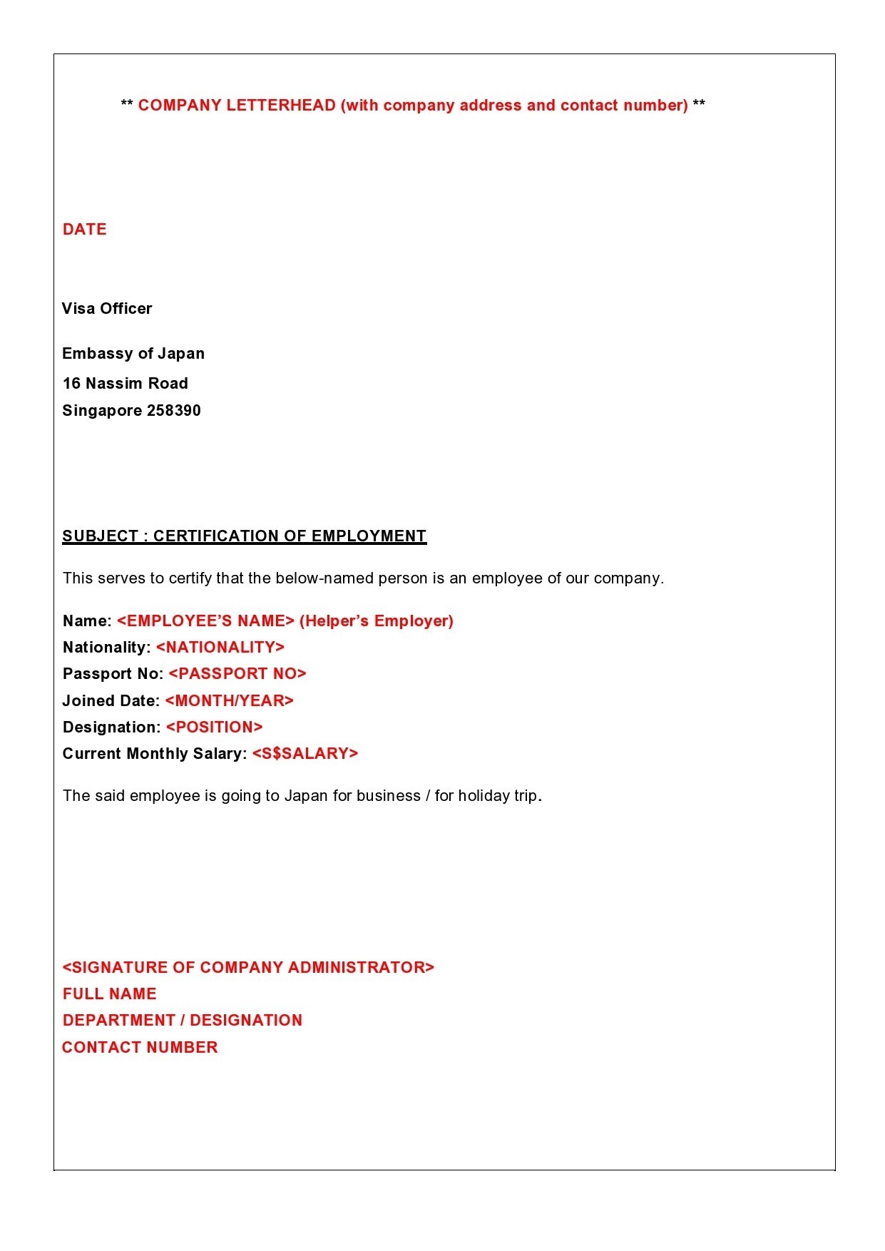 Certificate Of Employment Sample With Salary