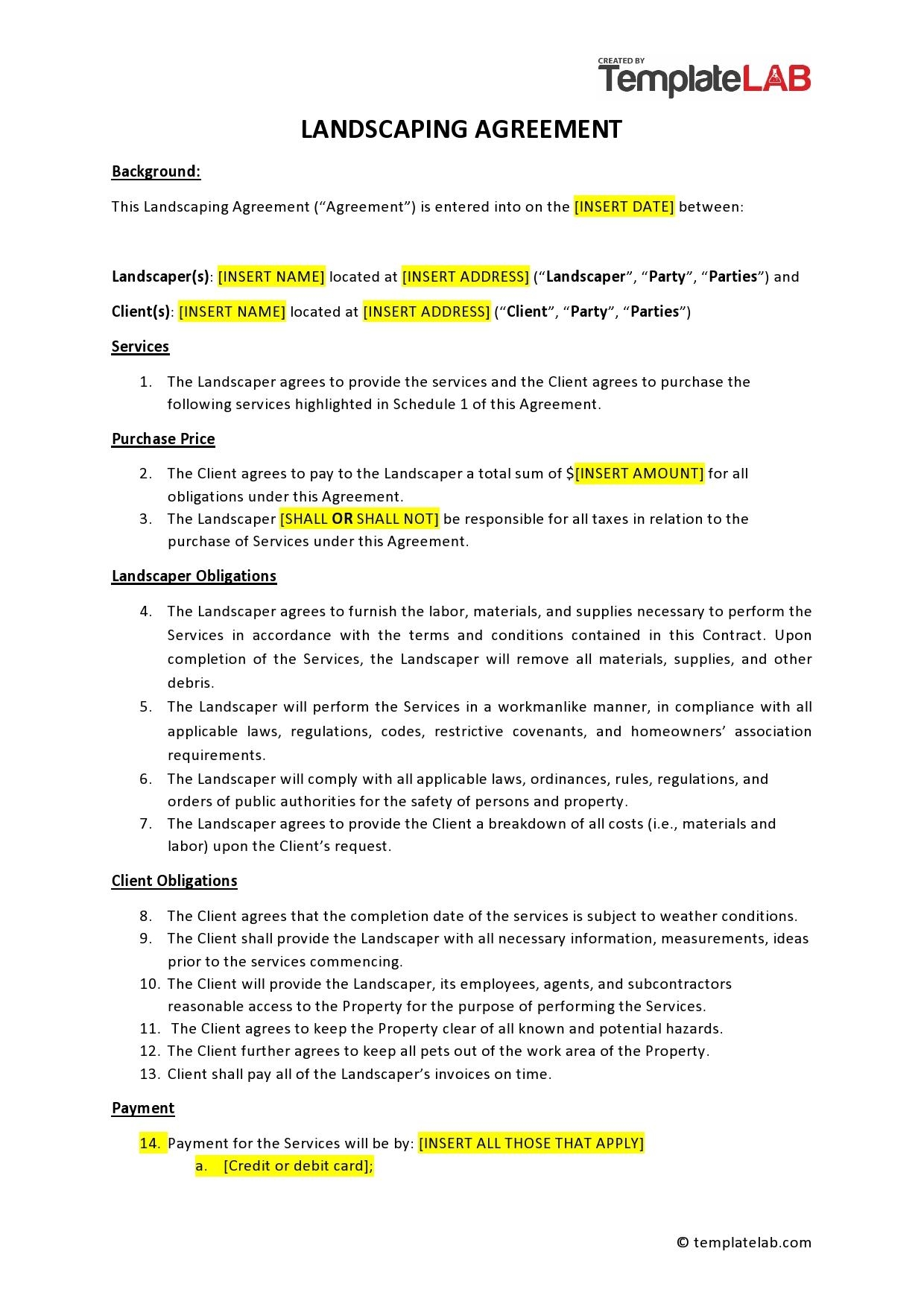 Sample Contract For Landscaping Services