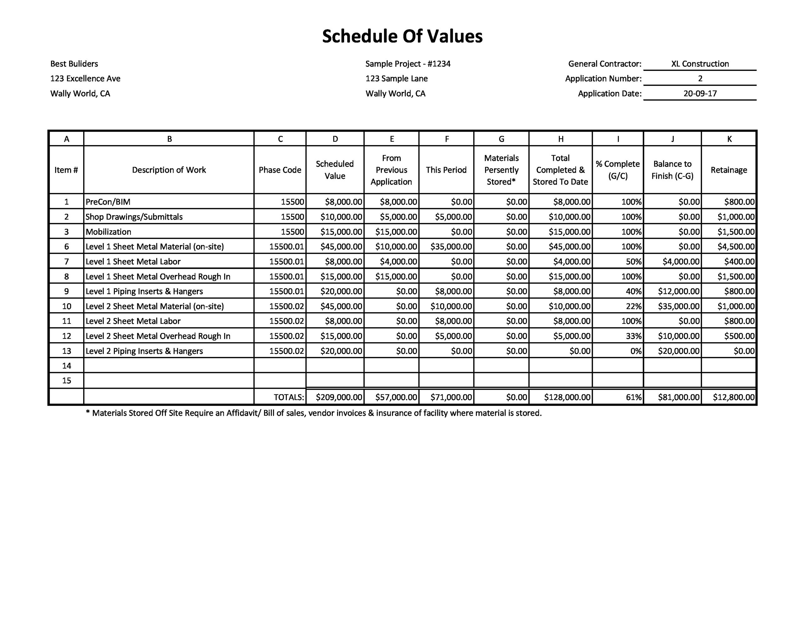 40 Blank Schedule Of Values Templates Excel Word 