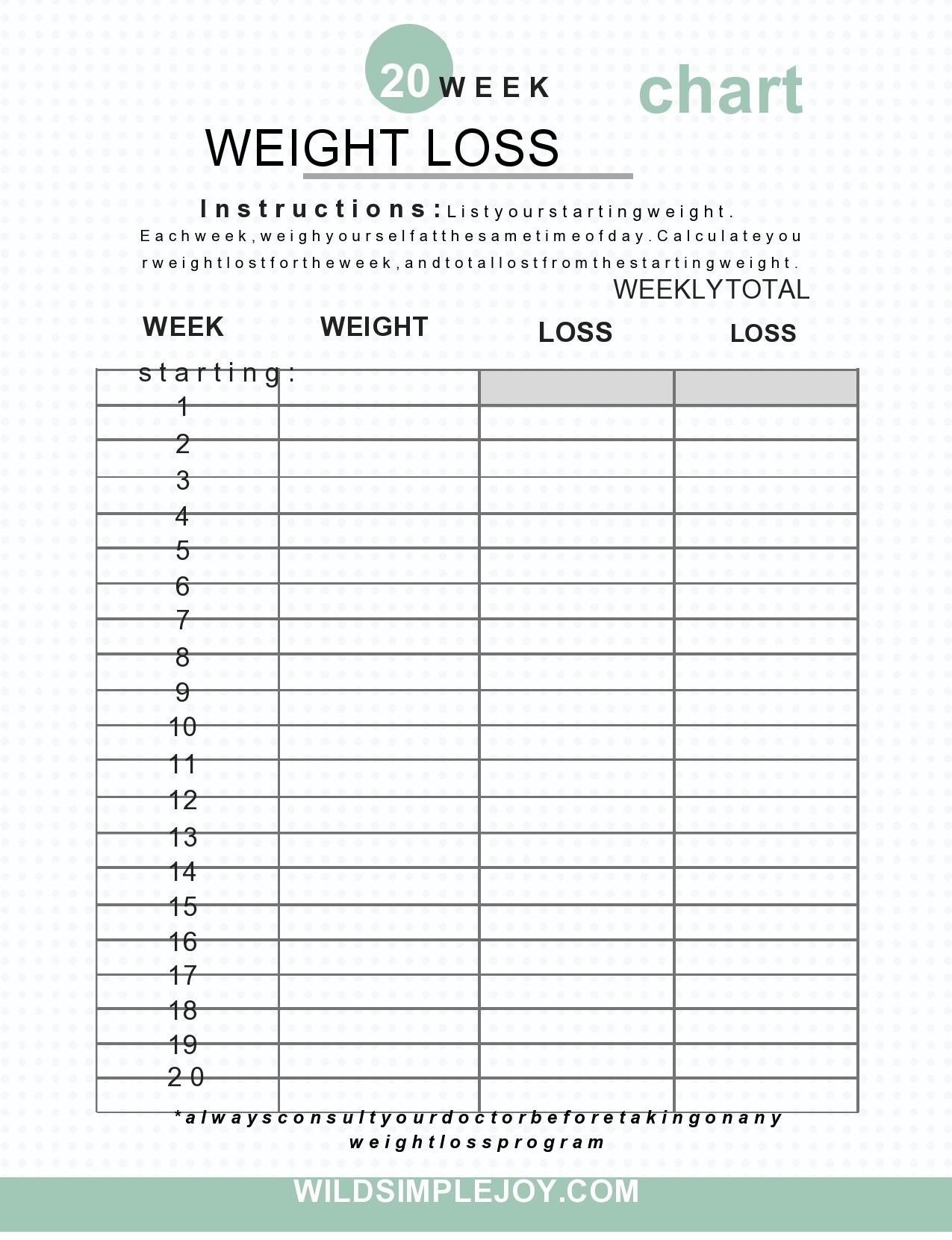 Weight Loss Tracker Template Free