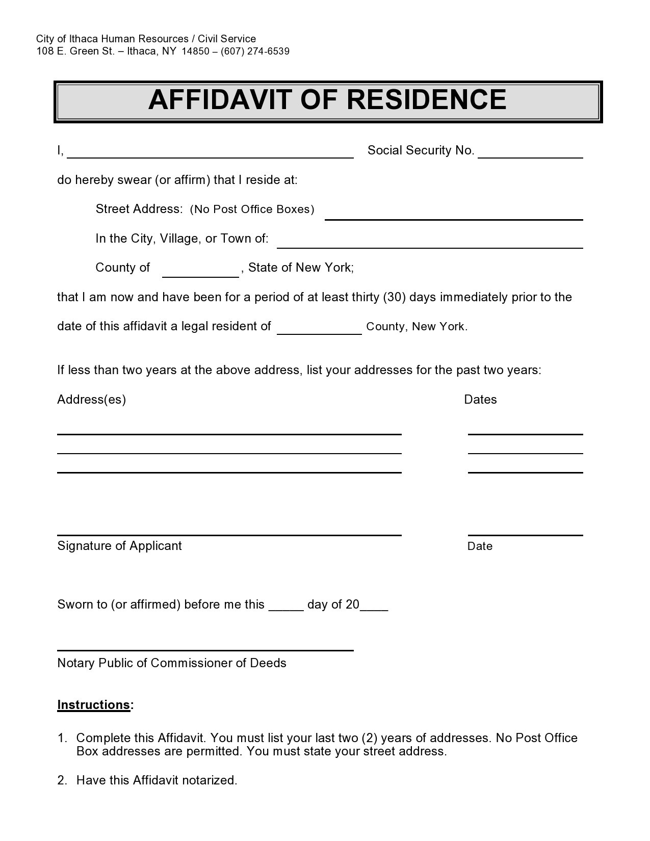 How To Write An Affidavit For Residence
