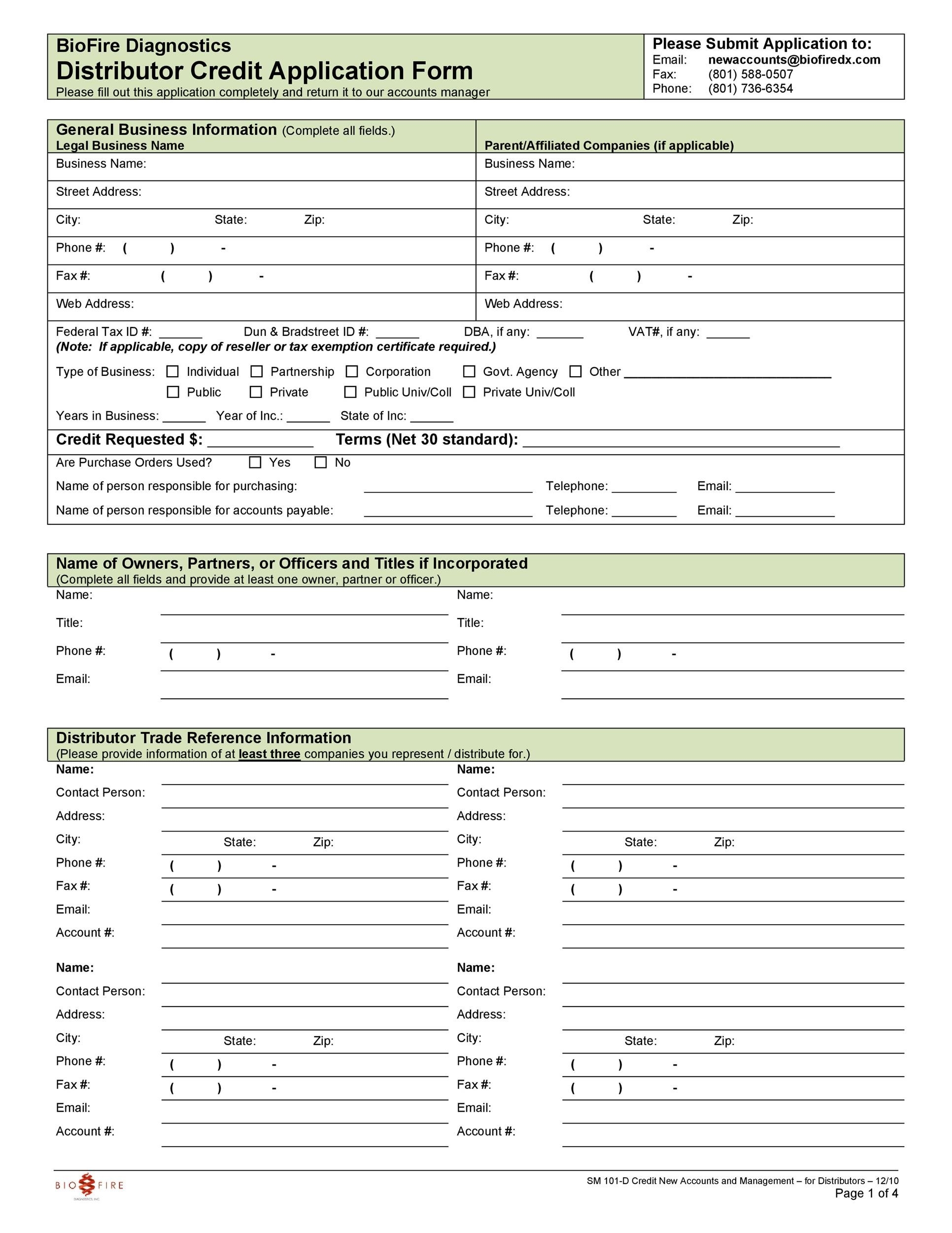 Business To Business Credit Application Form