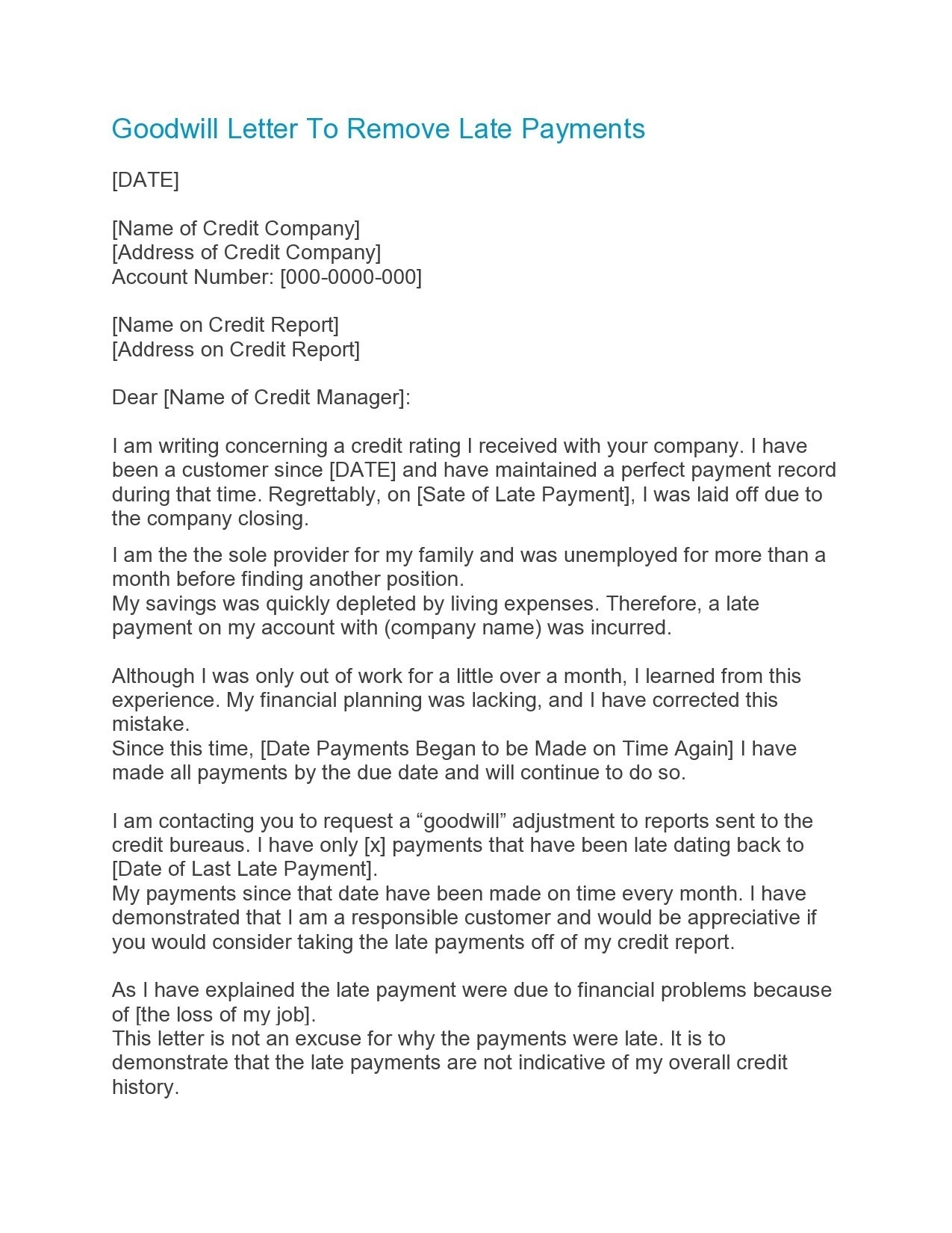 Free Goodwill Letter Template For Late Payment