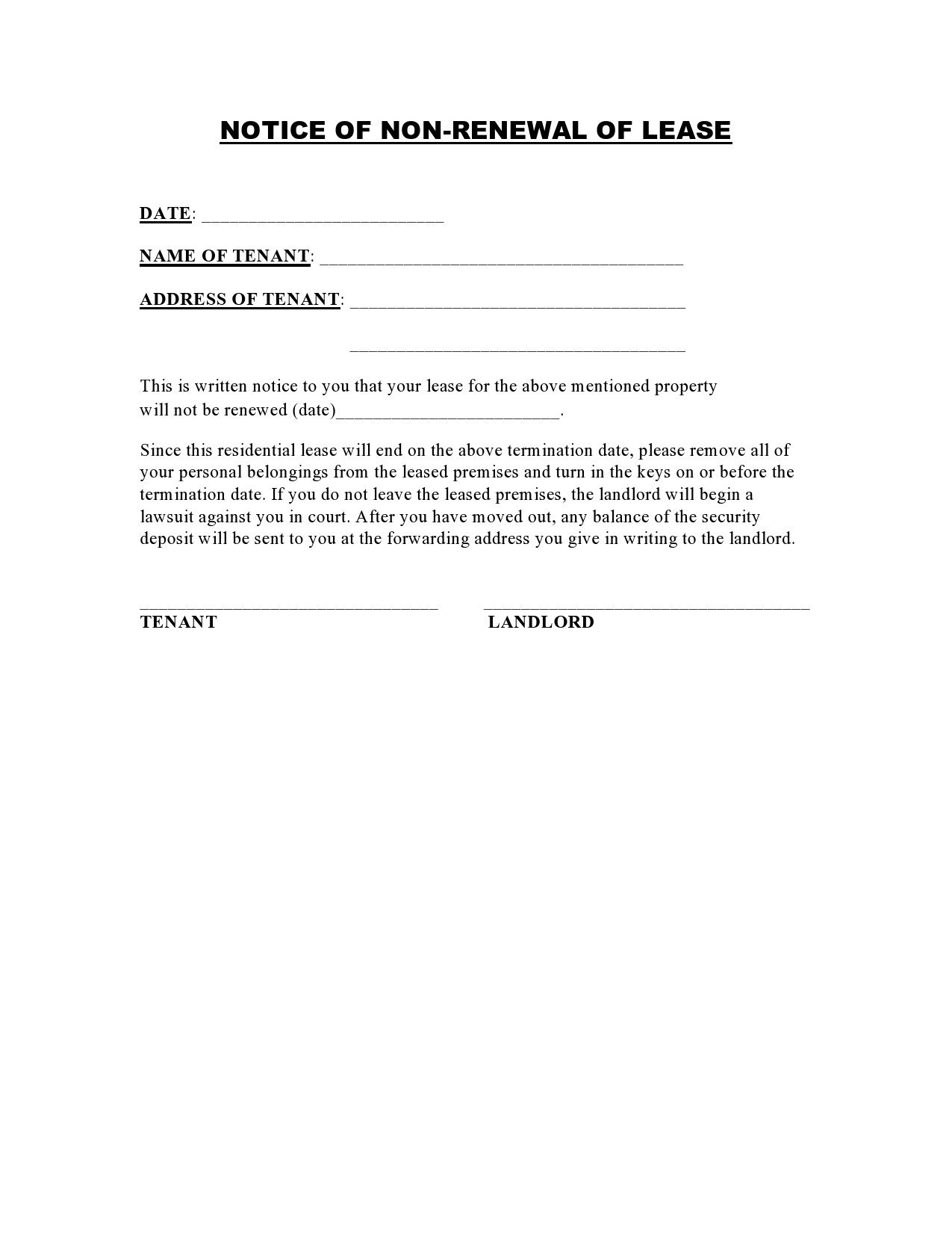 Letter To Landlord Not Renewing Lease