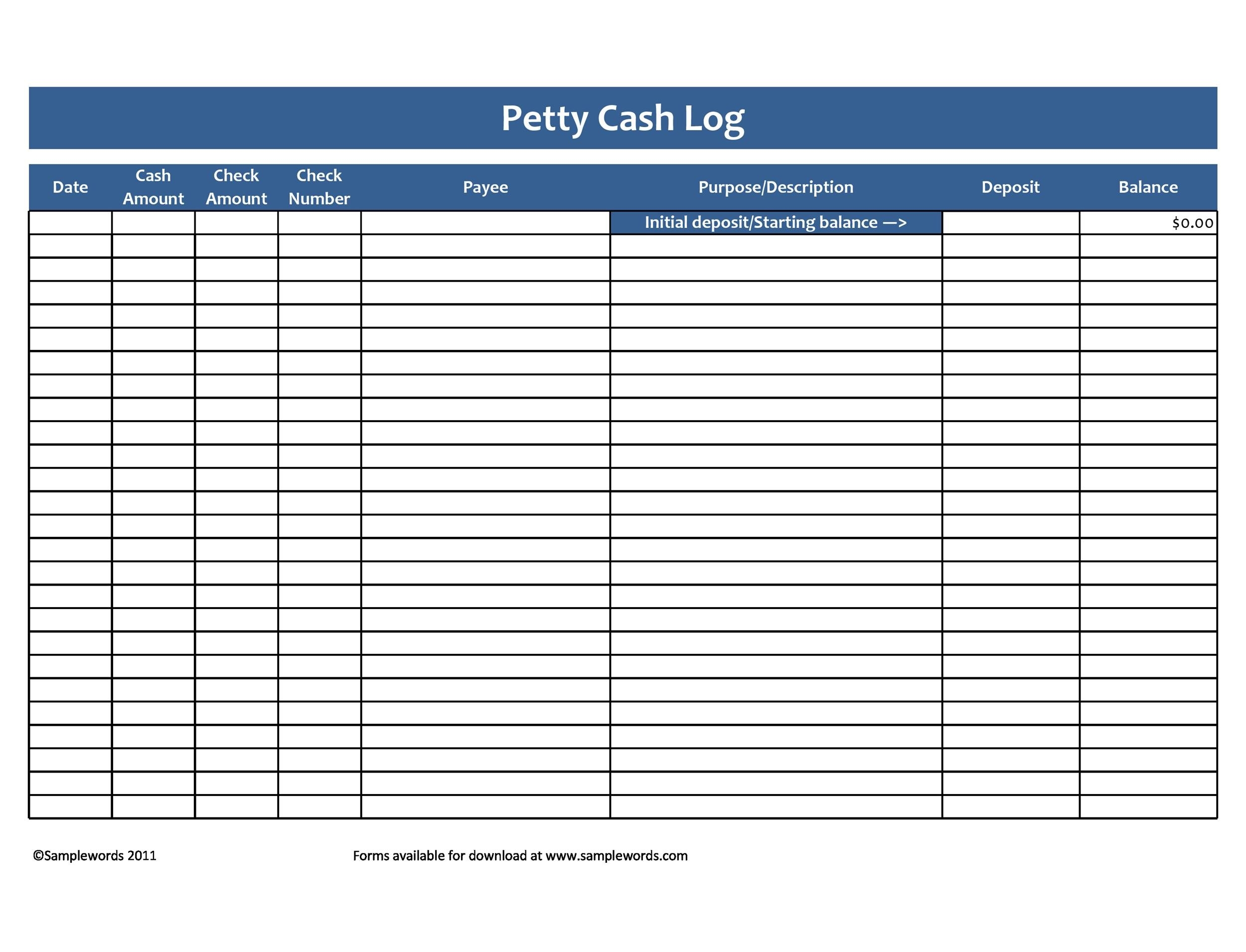 40 Petty Cash Log Templates Forms Excel PDF Word TemplateLab