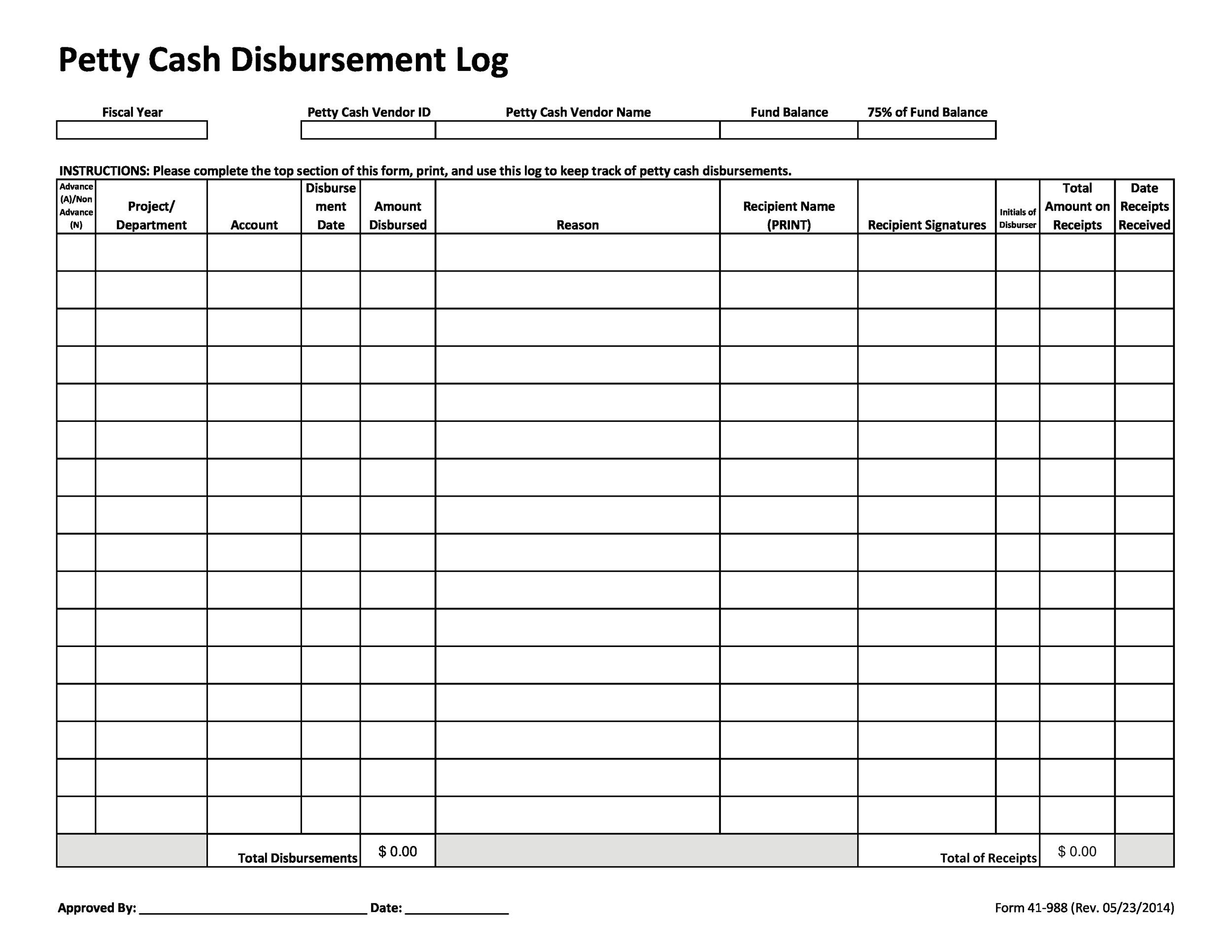 Petty Cash Format In Excel Free Download