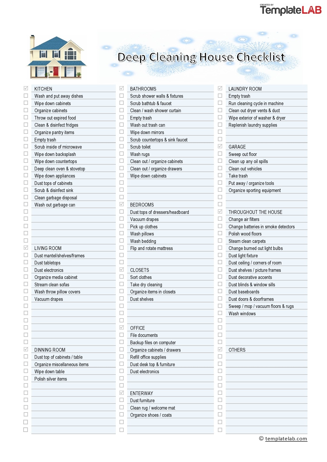 Professional House Cleaning Checklist Printable Free