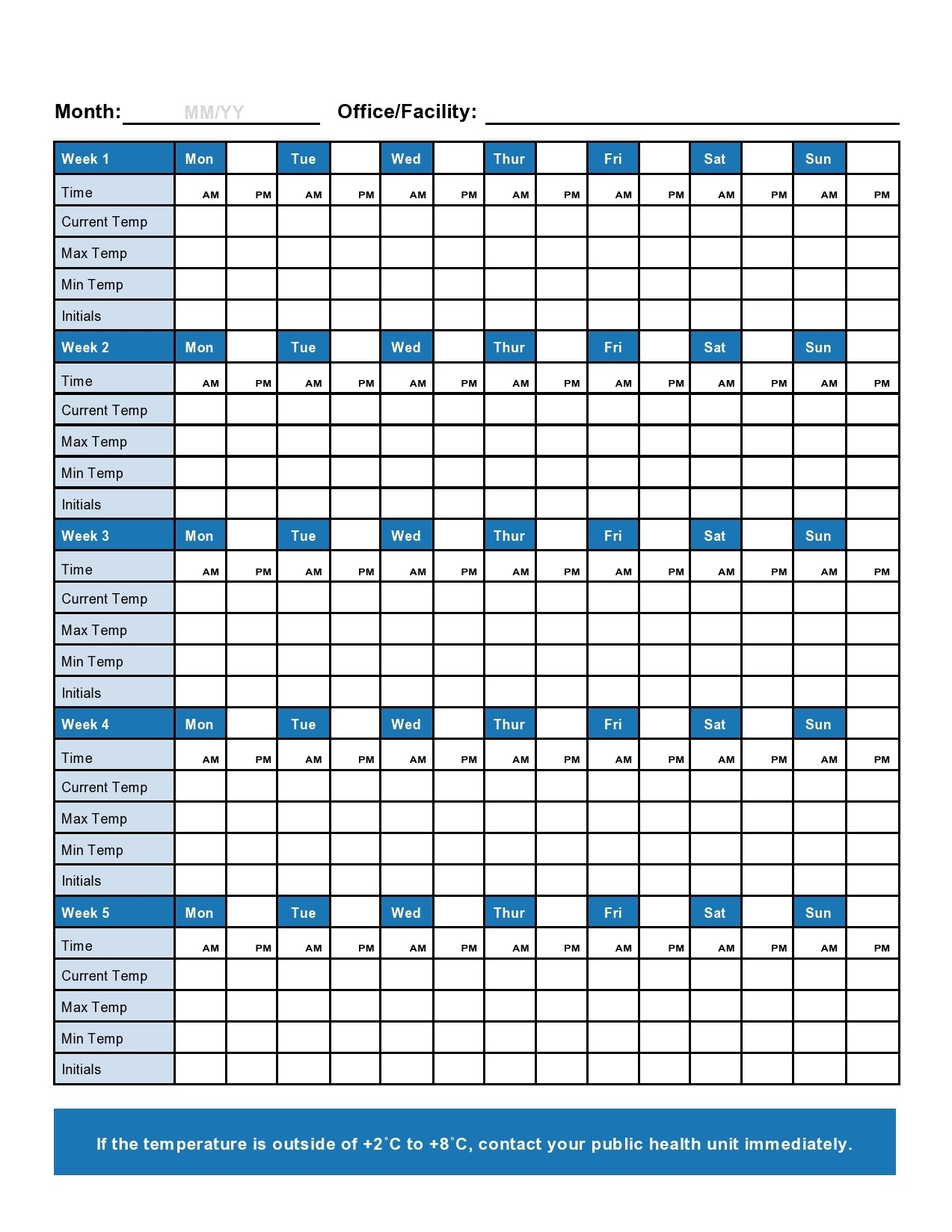 Medication Refrigerator Temperature Log Pdf