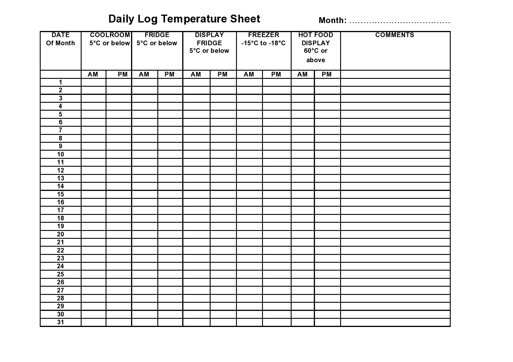 Free Printable Food Temperature Log