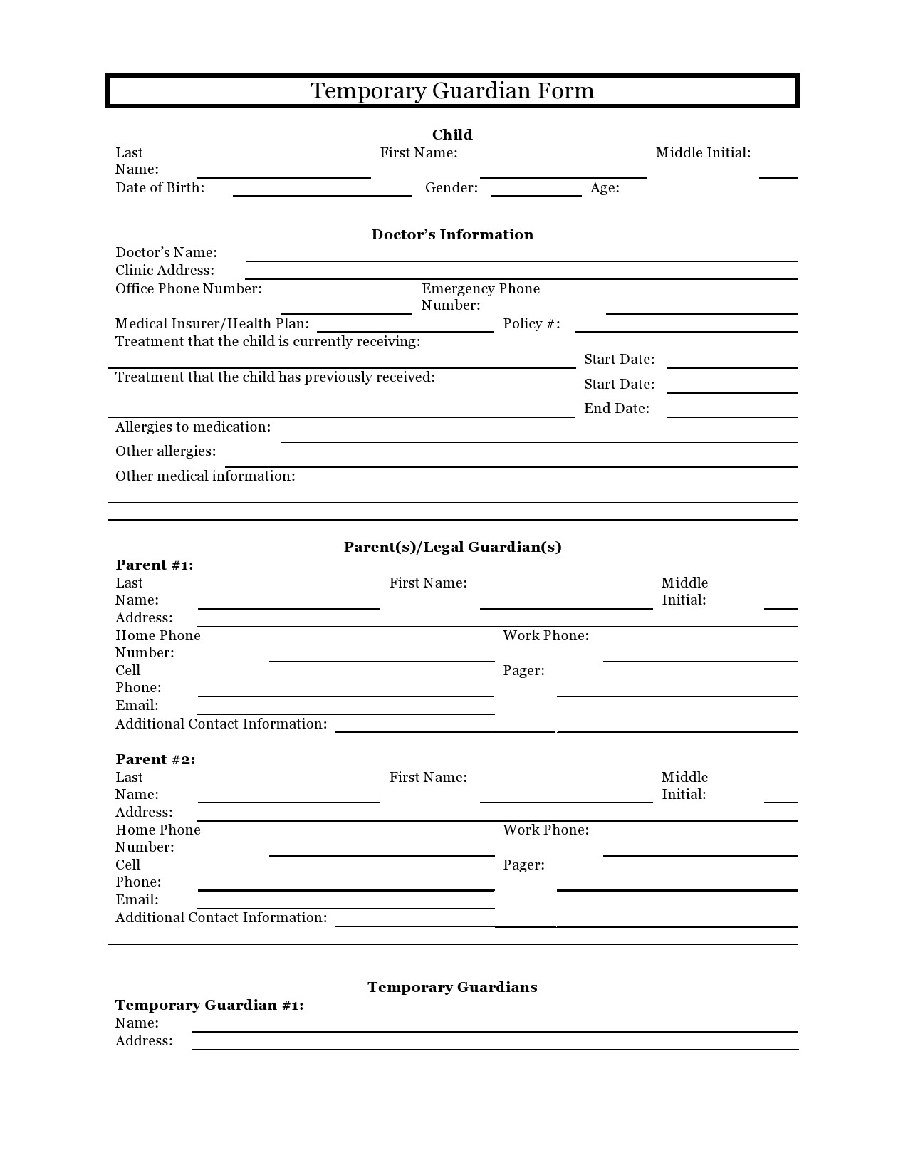 Temporary Legal Guardianship Forms Free